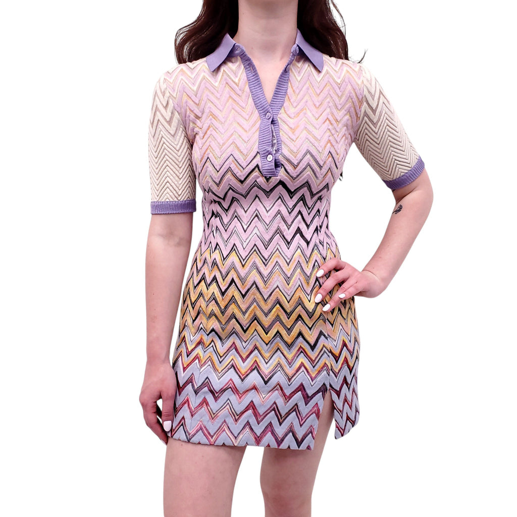 MISSONI LAVENDER CHEVRON POLO DRESS - SIZE 38