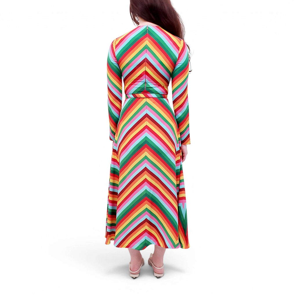 VALENTINO MULTICOLOURED LONG-SLEEVE DRESS WITH LOGO BELT - SIZE 36