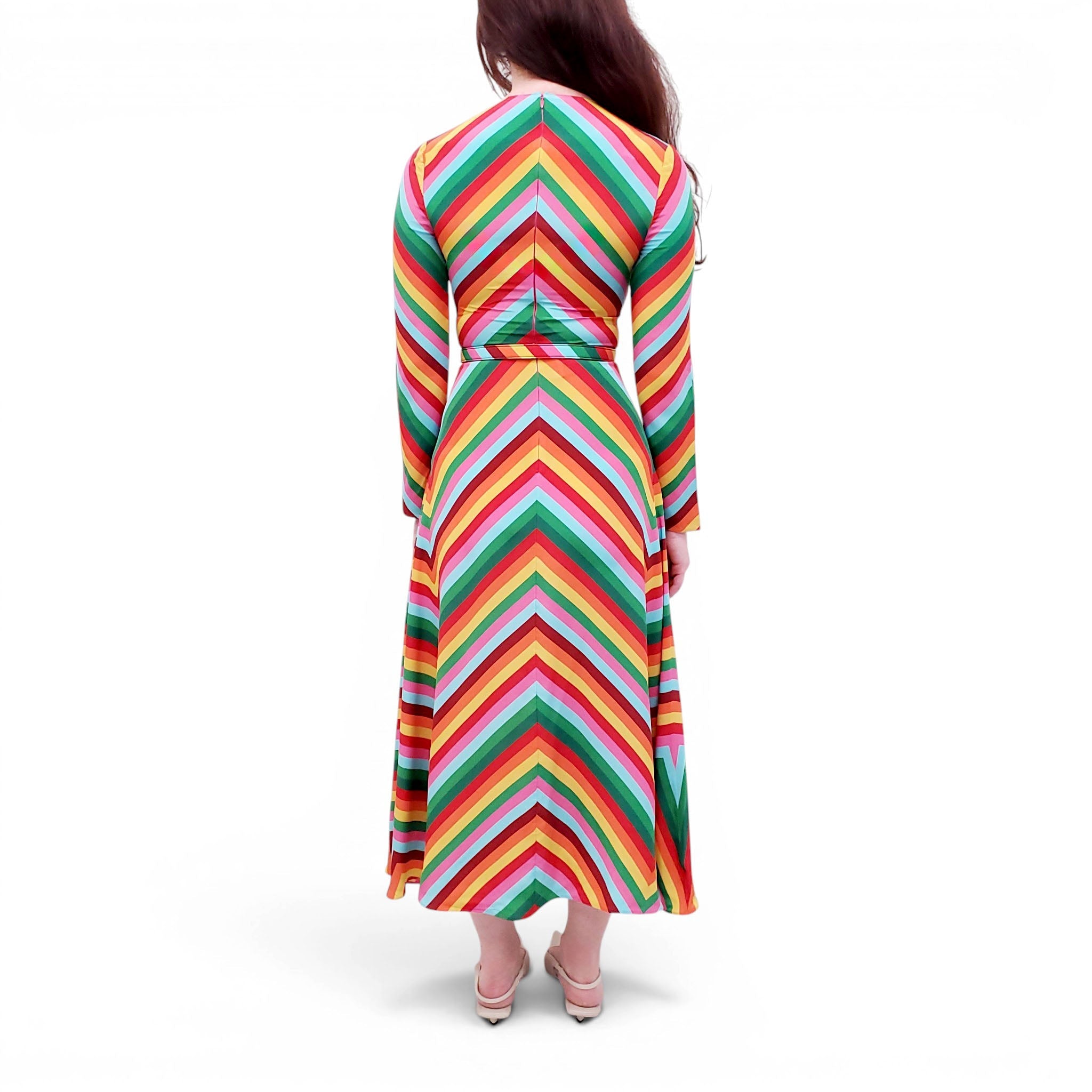 VALENTINO MULTICOLOURED LONG-SLEEVE DRESS WITH LOGO BELT - SIZE 36