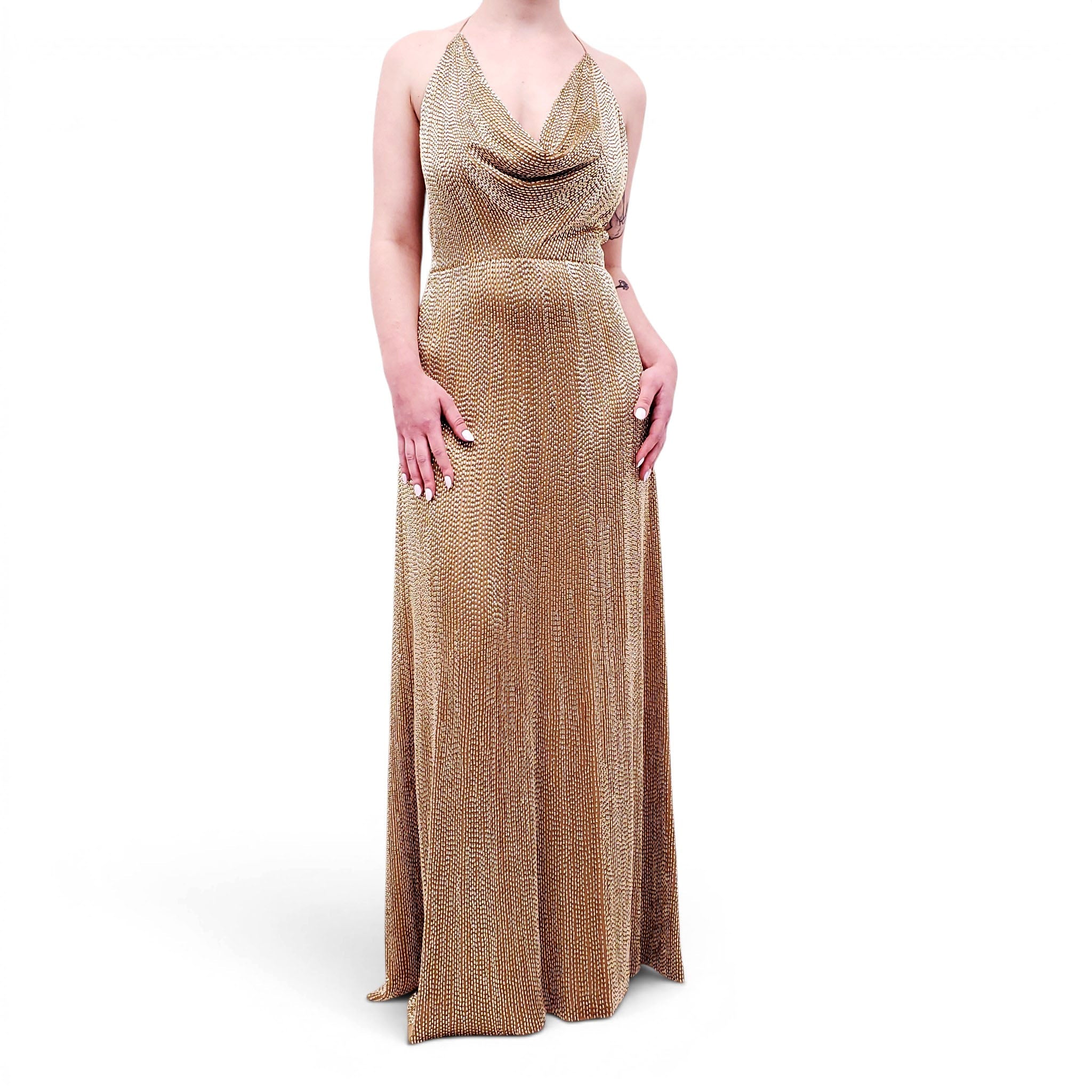 GUCCI GOLD BEADED GOWN - SIZE 40