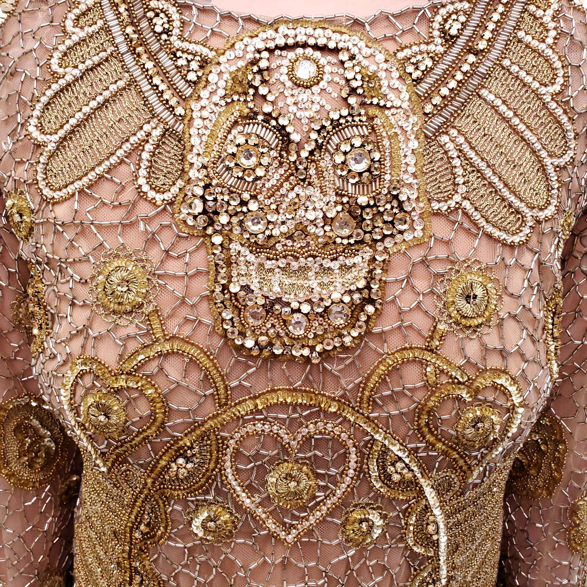 EMILIO PUCCI RUNWAY GOLD SEQUIN SKULL PATTERNED DRESS - SIZE 10