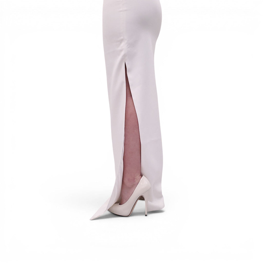 RETROFÊTE WHITE DRESS WITH CRYSTAL BEADING AND PEARL DETAILS - SIZE XS