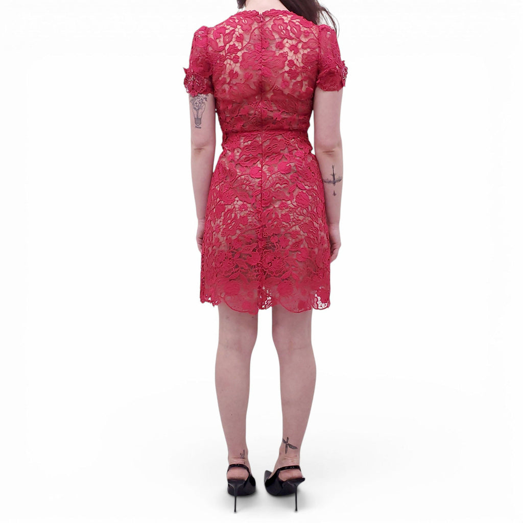 MARCHESA RUNWAY BERRY DEEP-V NECKLINE LACE MINI COCKTAIL DRESS - SIZE 0