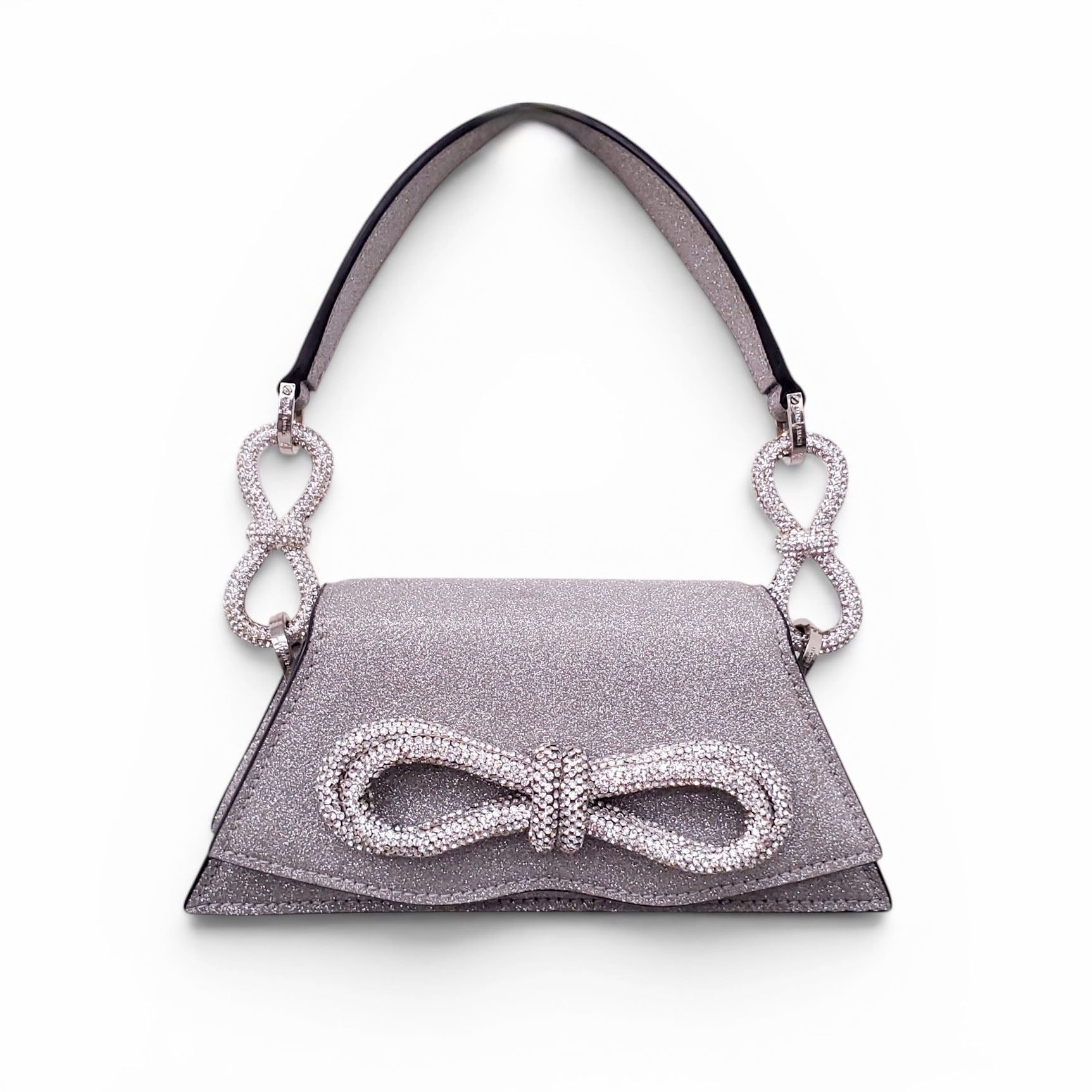MACH & MACH SILVER SPARKLY BOW MINI BAG