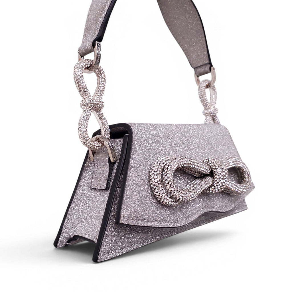 MACH & MACH SILVER SPARKLY BOW MINI BAG