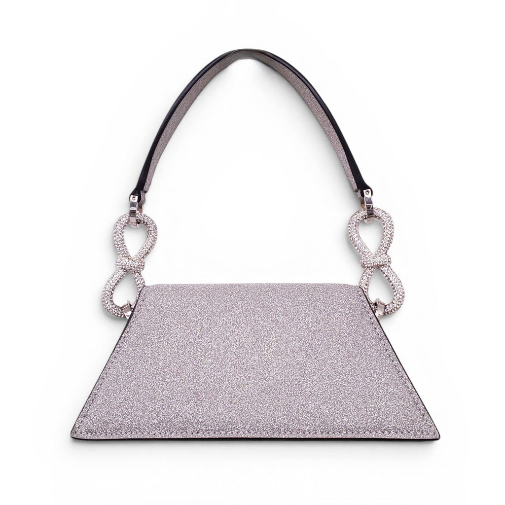 MACH & MACH SILVER SPARKLY BOW MINI BAG