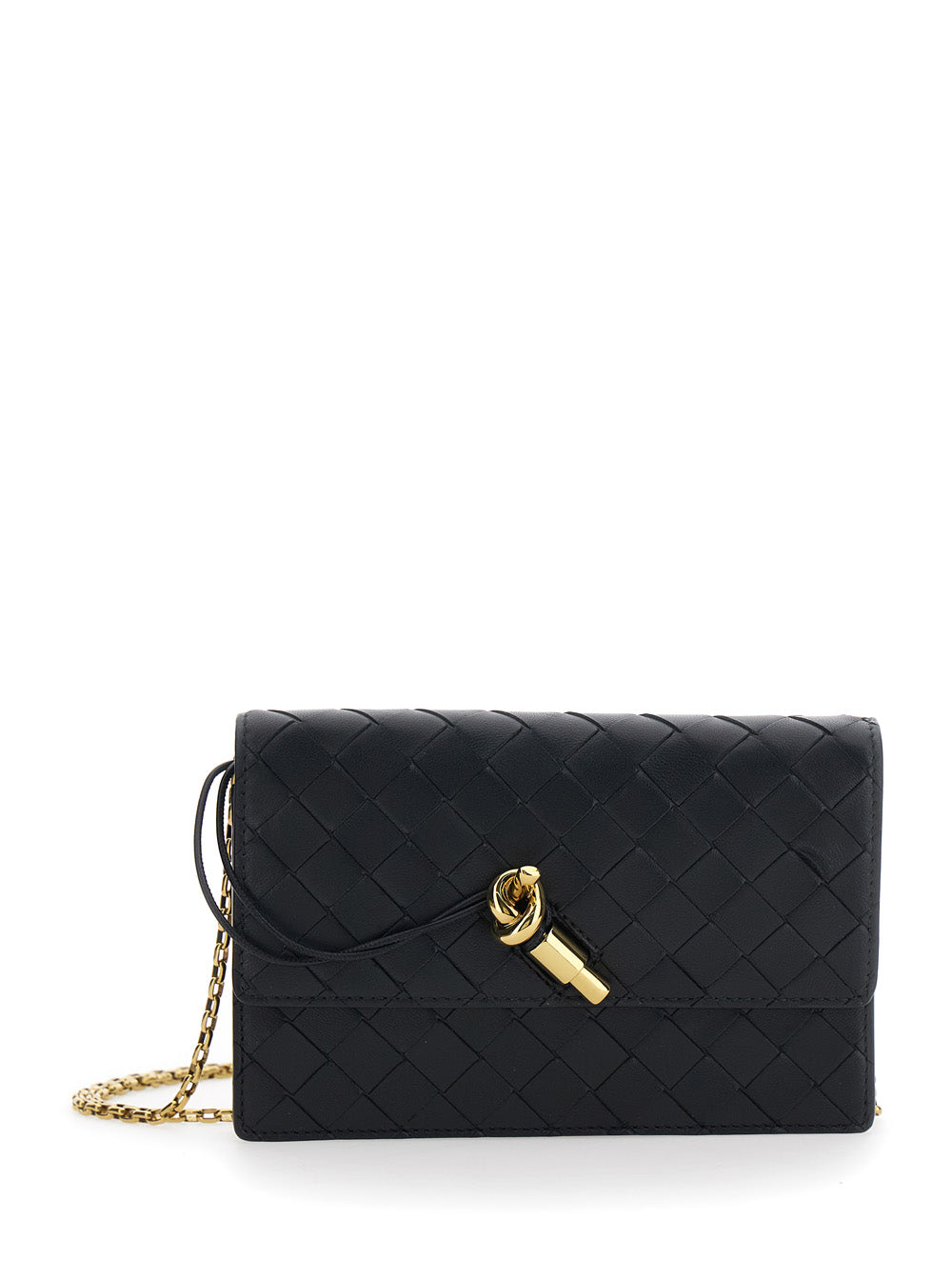 Bottega Veneta Women Crossbody Bag 'Andiamo' With Intreccio Motif And Knot Closure On The Front In Black Leather For Women