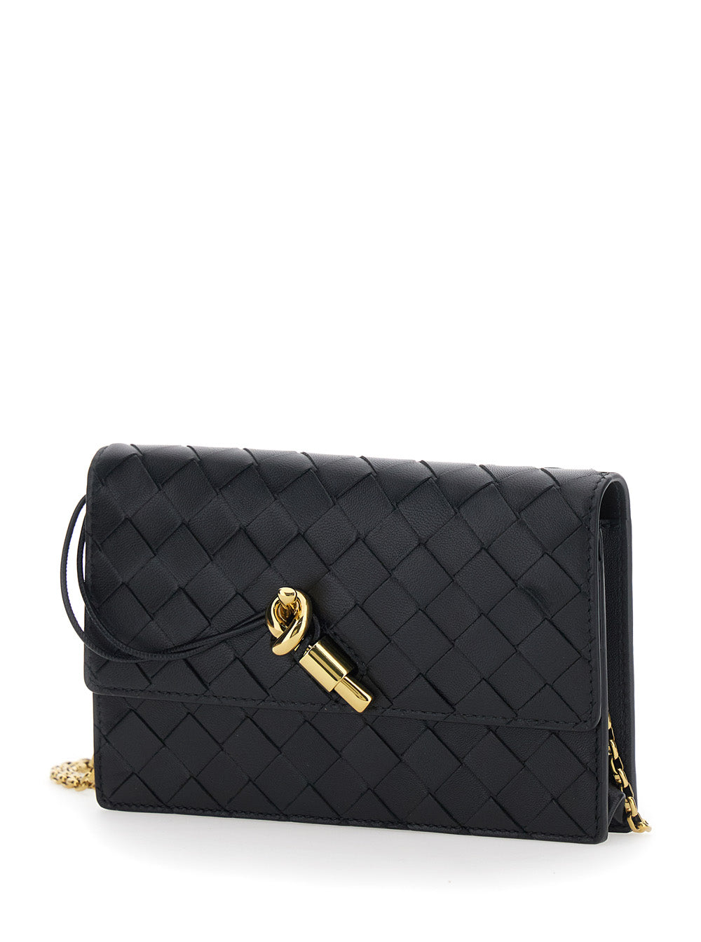 Bottega Veneta Women Crossbody Bag 'Andiamo' With Intreccio Motif And Knot Closure On The Front In Black Leather For Women