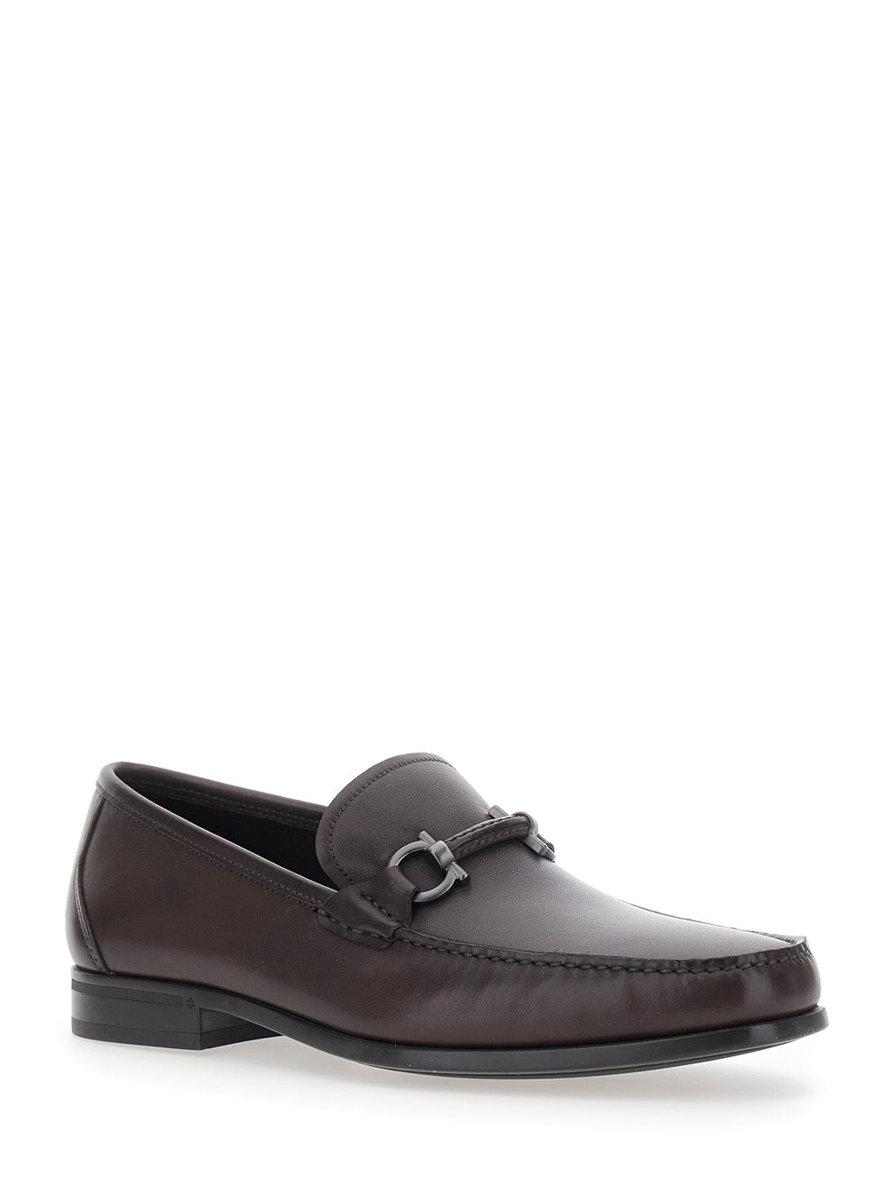 Ferragamo Men Brown Loafers With Gancini Detail On The Front In Leather For Men
