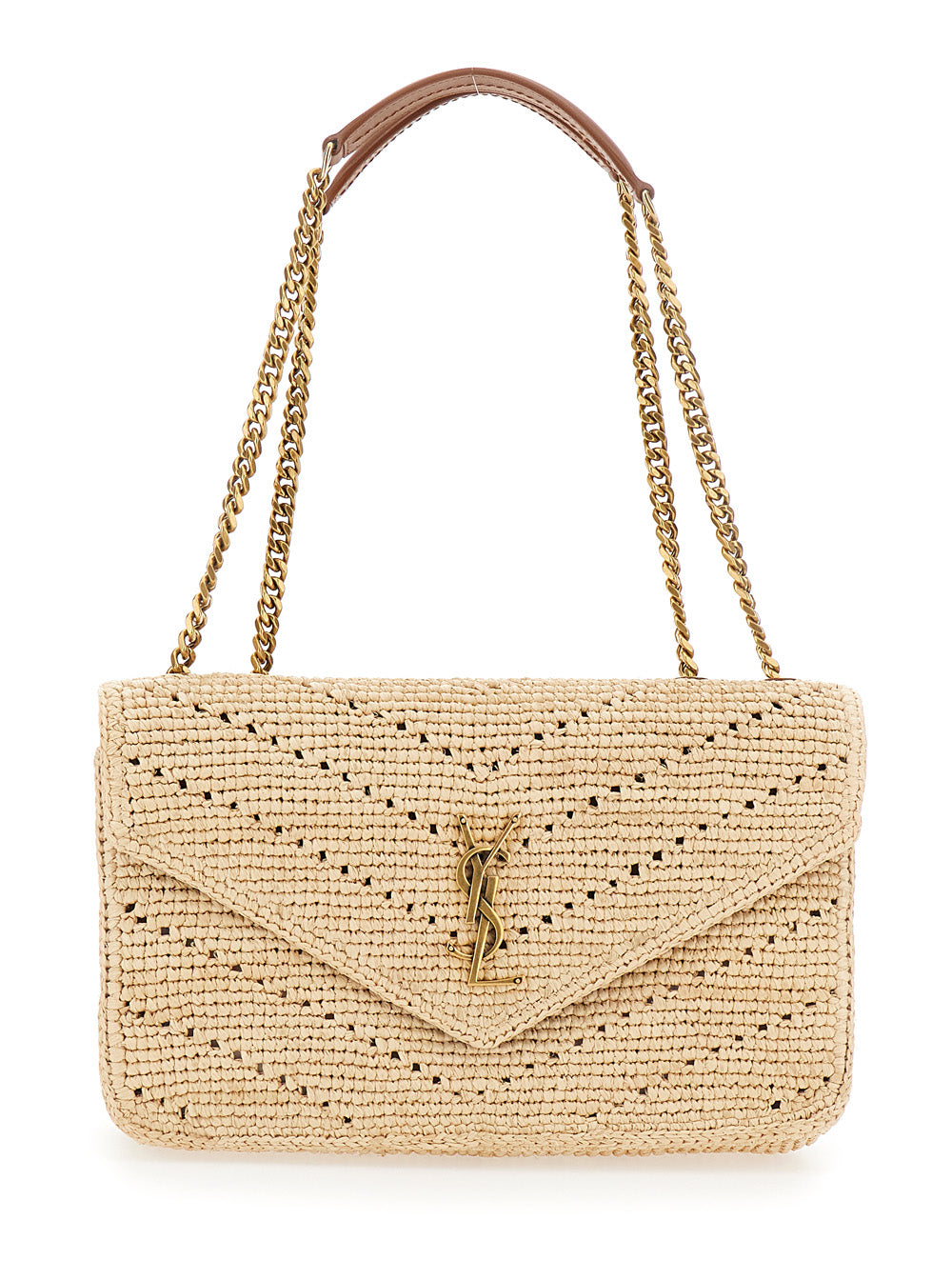 Saint Laurent Women 'Loulou' Beige Shoulder Bag With Cassandre Plaque On The Front In Raffia For Women