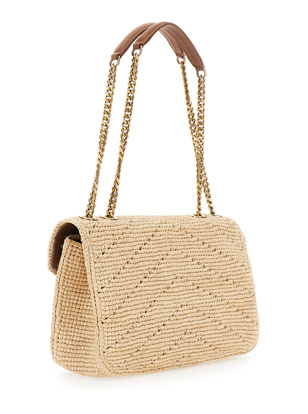 Saint Laurent Women 'Loulou' Beige Shoulder Bag With Cassandre Plaque On The Front In Raffia For Women