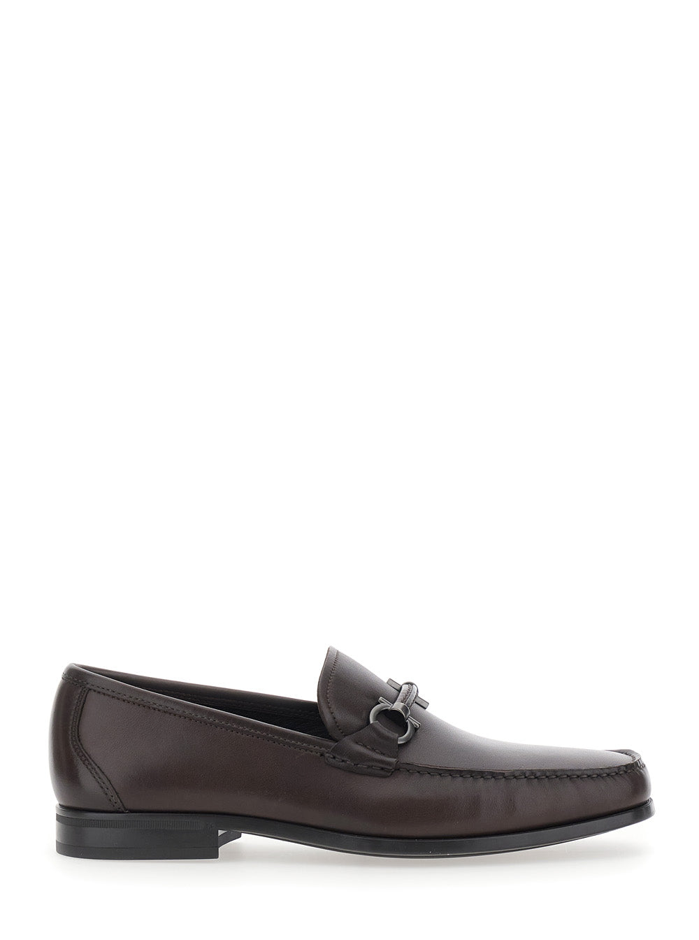 Ferragamo Men Brown Loafers With Gancini Detail On The Front In Leather For Men