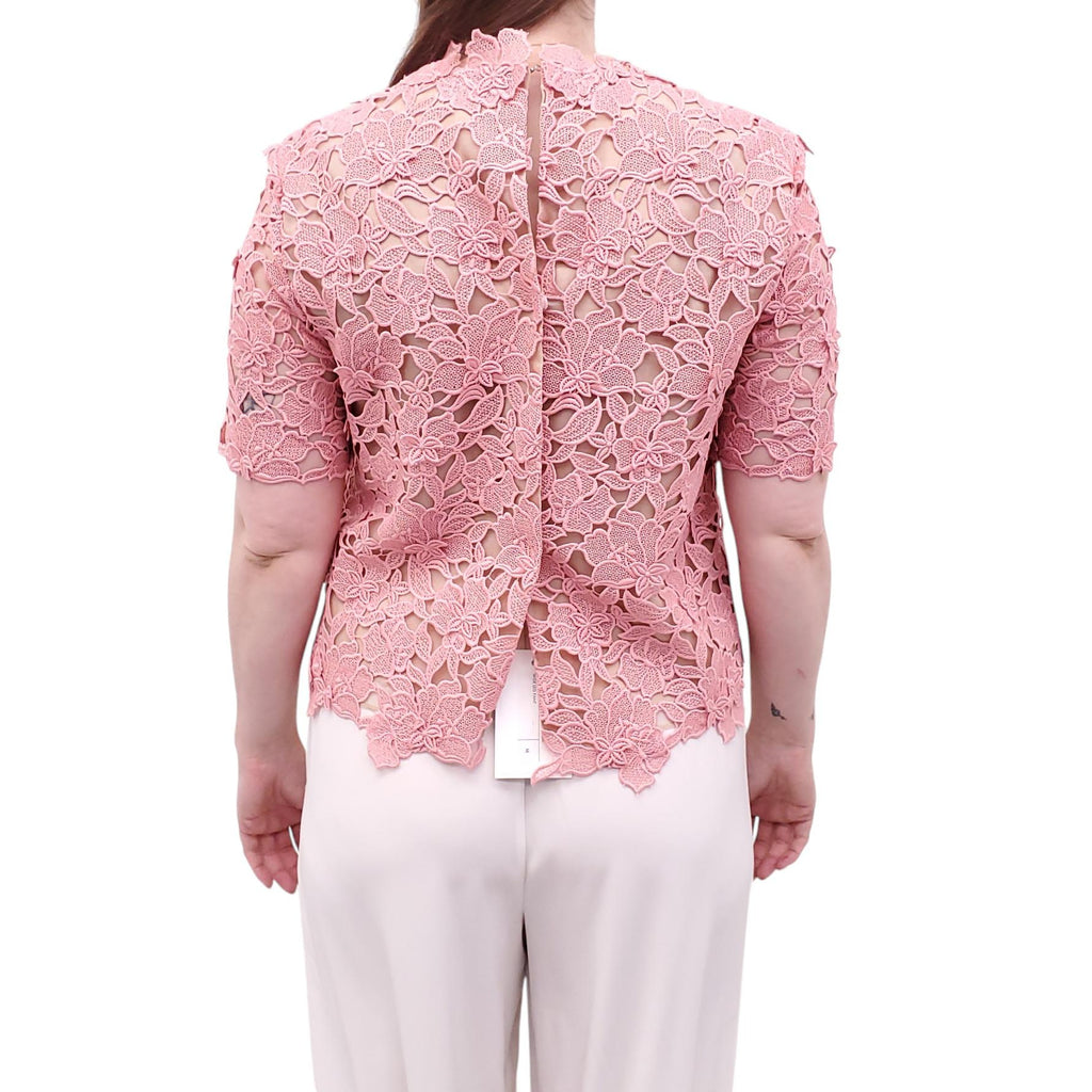 OSCAR DE LA RENTA PINK AND NUDE EYELET SHORT SLEEVE BLOUSE - SIZE 8