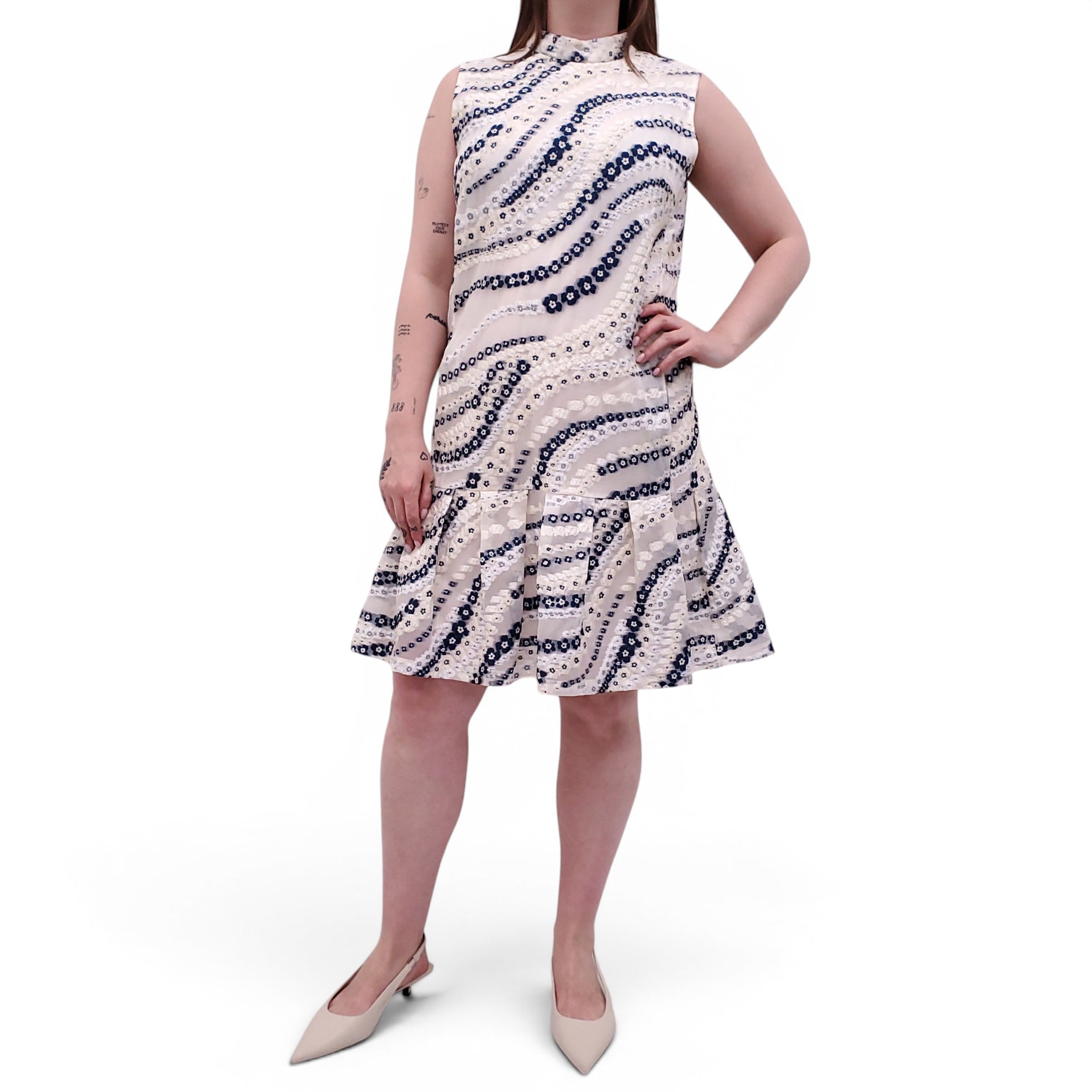 ERDEM BLUE AND NAVY FLORAL ORANZA DRESS - SIZE 10