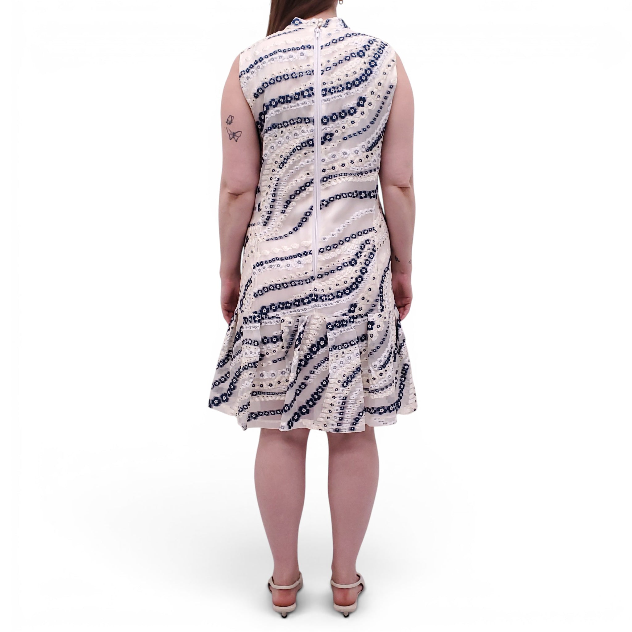 ERDEM BLUE AND NAVY FLORAL ORANZA DRESS - SIZE 10