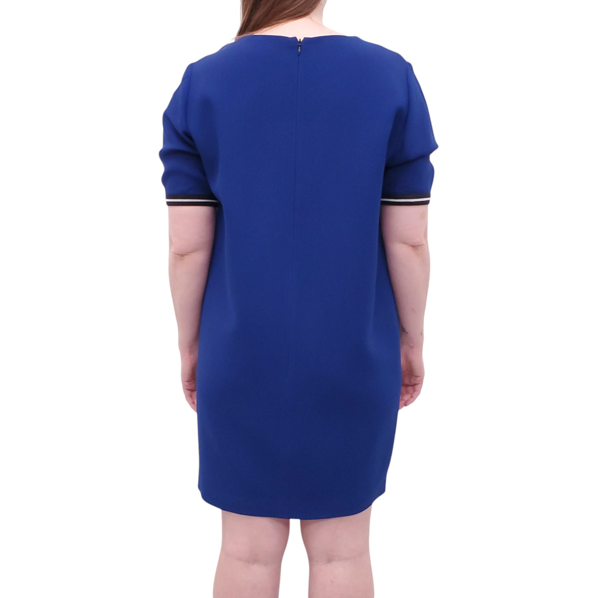 ANDREW GN NAVY DRESS WITH EMBROIDERED ABSTRACT FACE DESIGN - SIZE 44