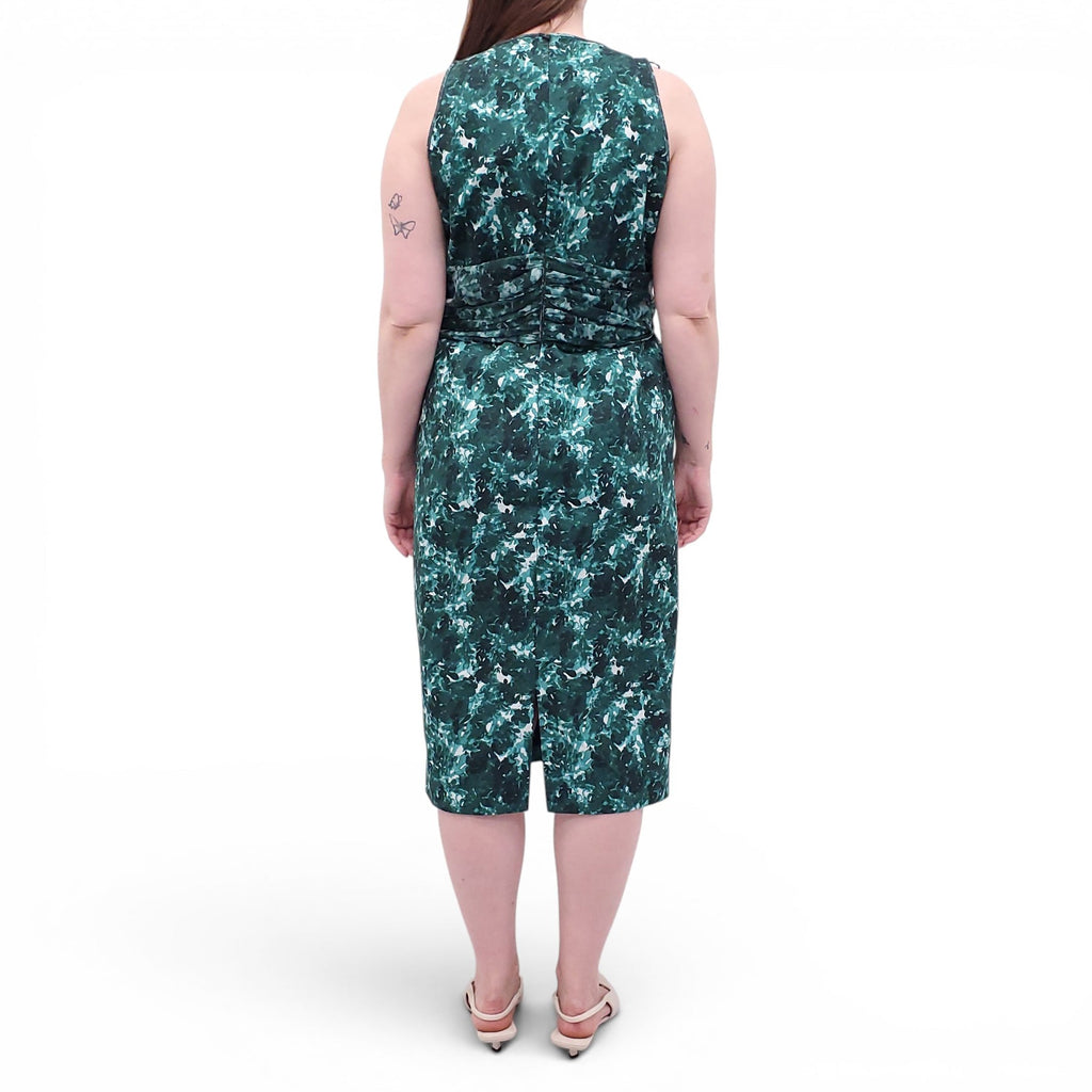 GIAMBATTISTA VALLI GREEN FLORAL DRESS WITH RIBBON SILK DETAIL - SIZE 48