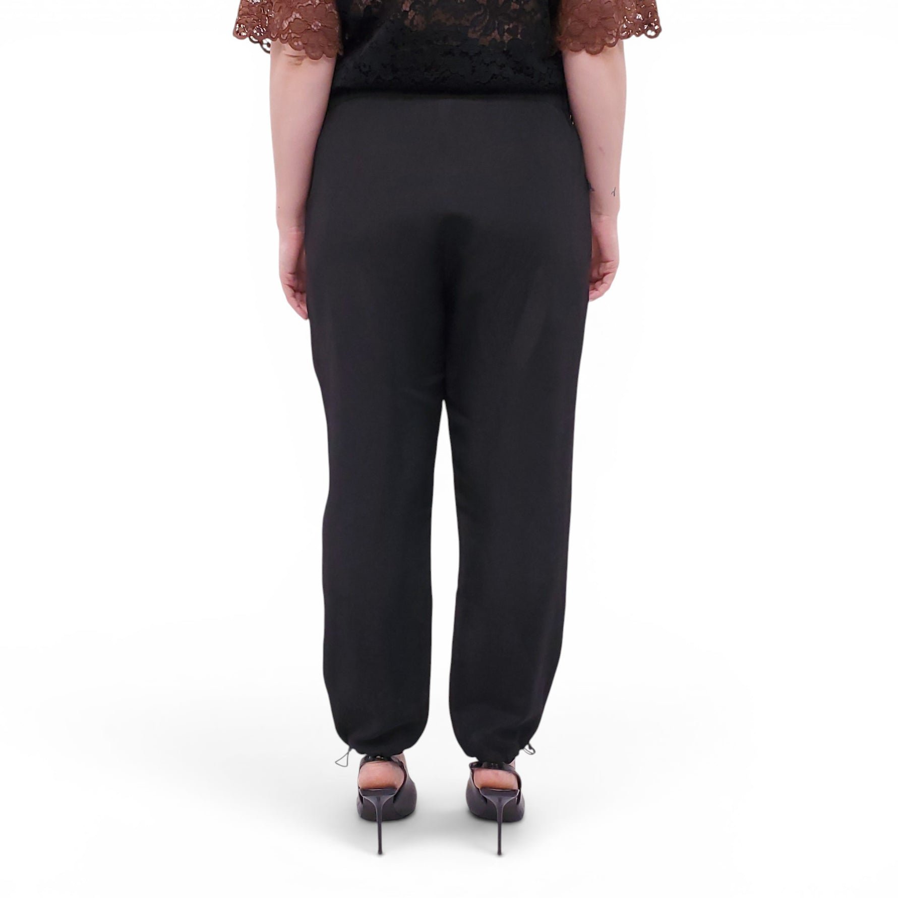 FABIANA FILIPPI BLACK TROUSERS WITH ELASTIC DETAIL AT BOTTOM - SIZE 46