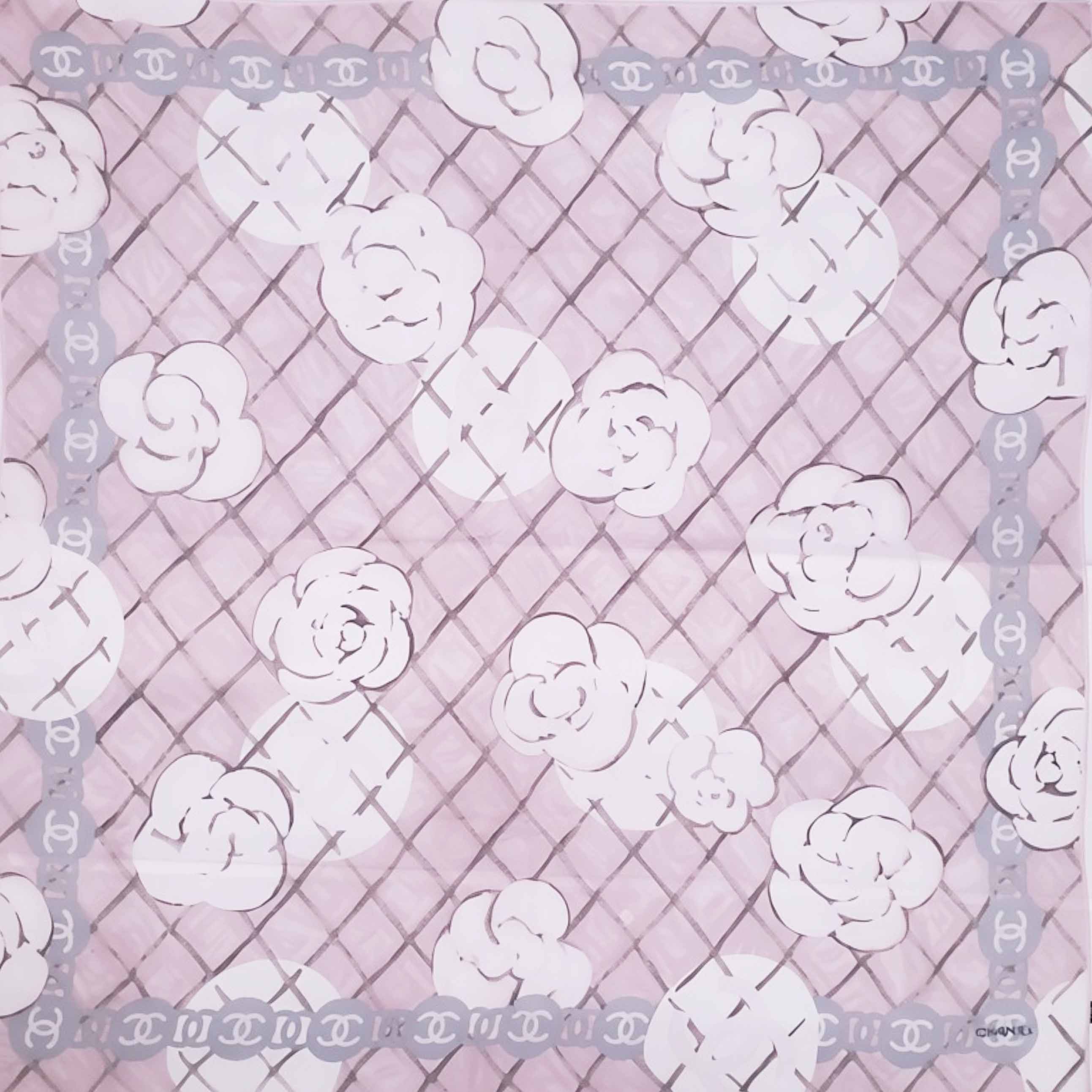 CHANEL PINK SHEER CAMÉLIA LOGO SCARF