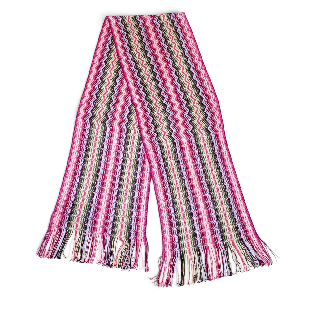MISSONI METALLIC PINK, PURPLE AND GREEN CHEVRON FRINGE SCARF