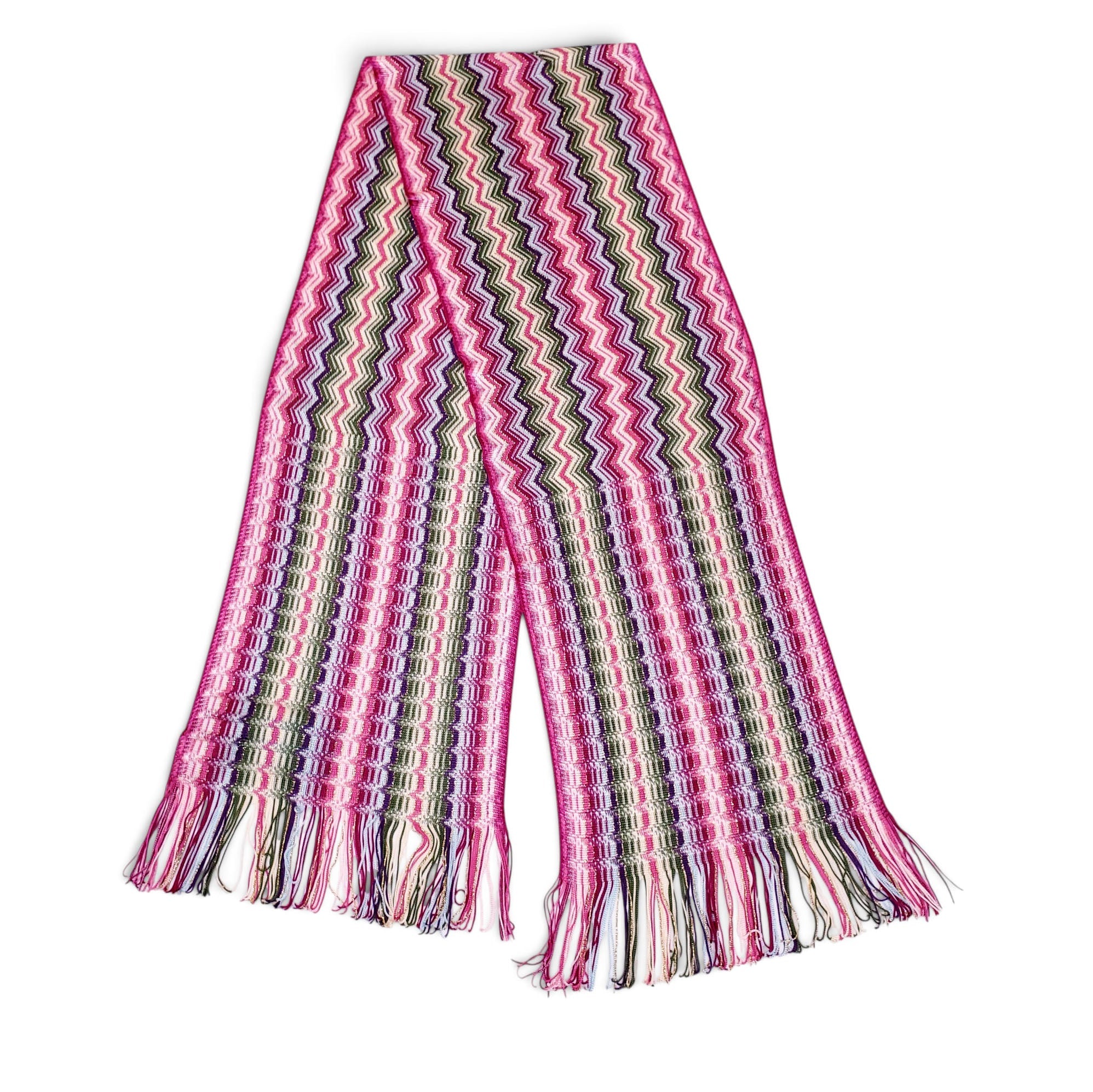 MISSONI METALLIC PINK, PURPLE AND GREEN CHEVRON FRINGE SCARF