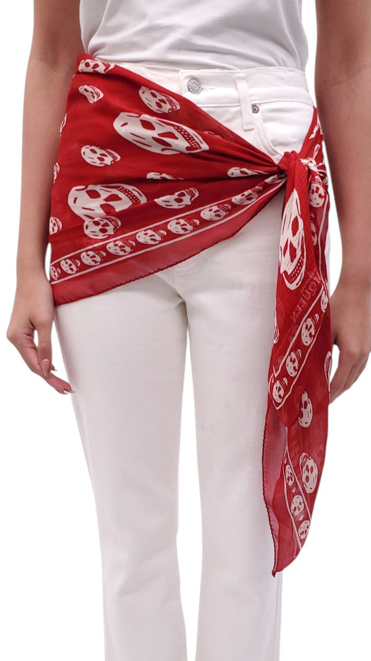 ALEXANDER MCQUEEN RED SKULL PATTERNED SCARF
