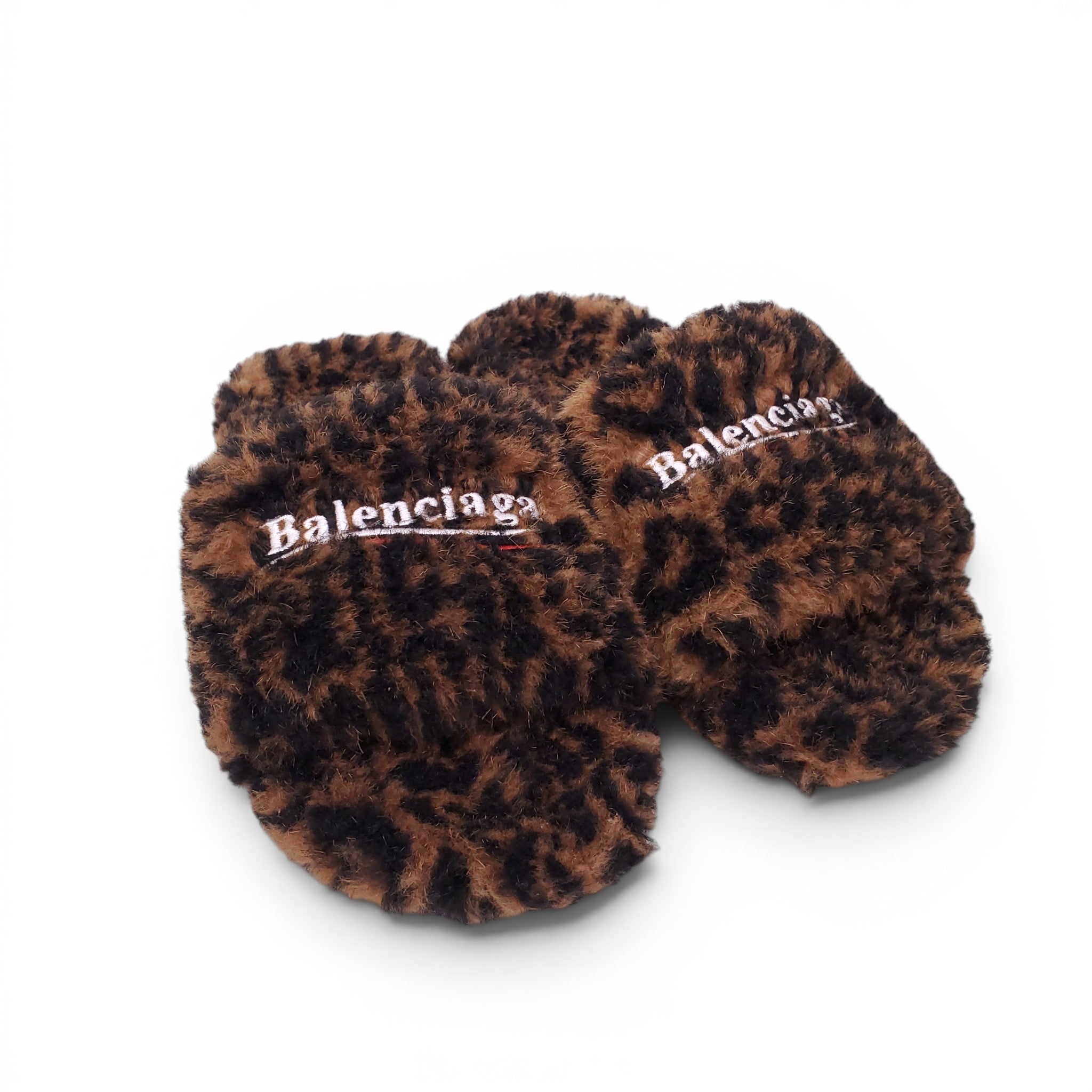 BALENCIAGA LEOPARD SHEARLING COZY SLIDES - SIZE 39