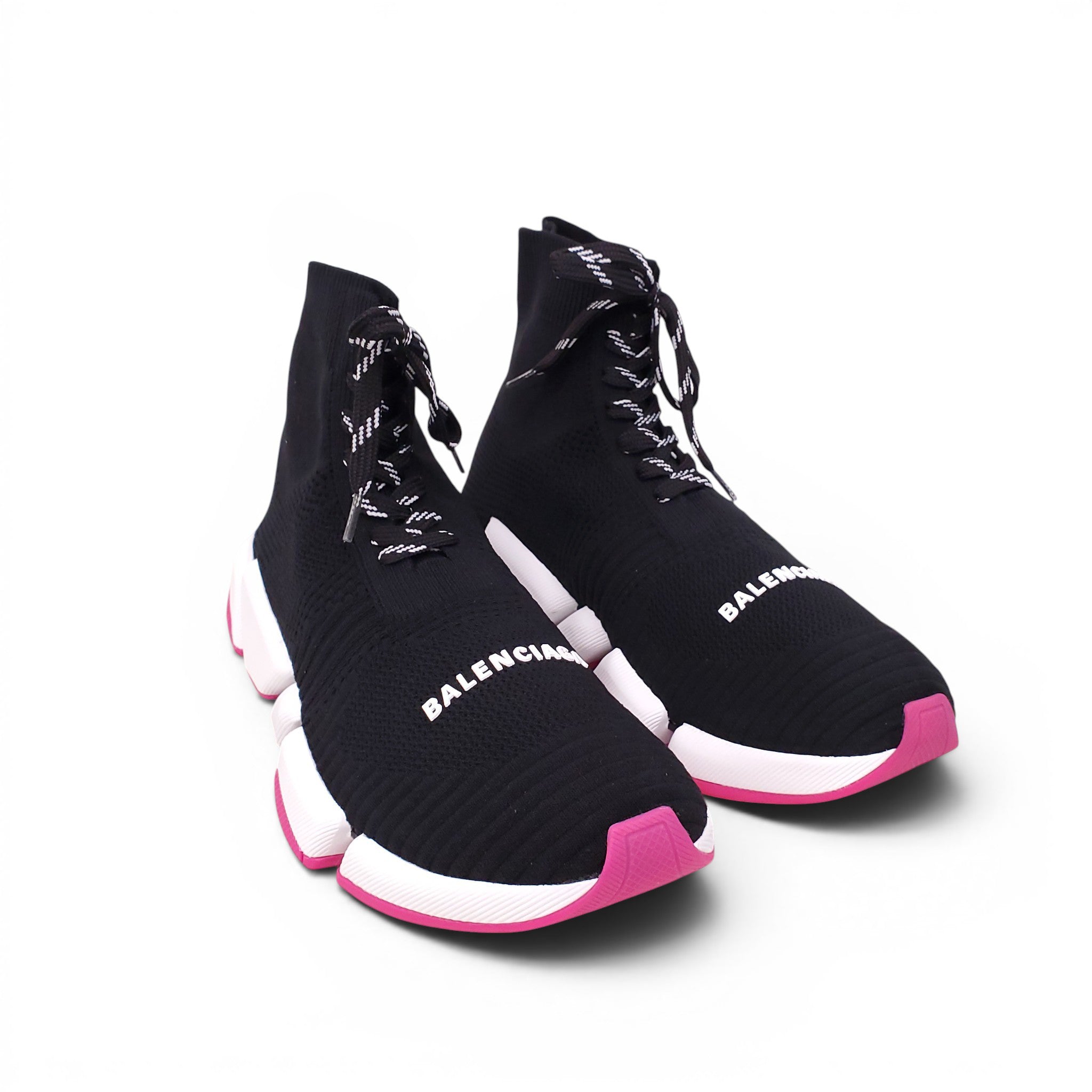 BALENCIAGA BLACK AND NEON ROSE SPEED 2.0 LACE-UP SNEAKERS - SIZE 39