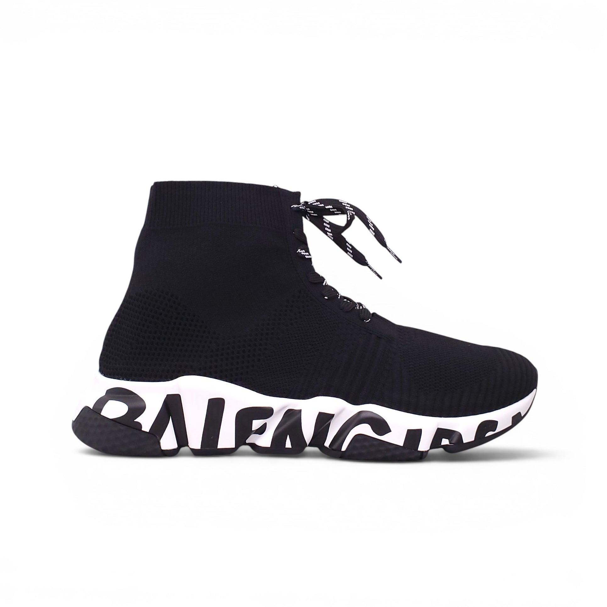 BALENCIAGA BLACK SPEED LACE-UP GRAFFITI SNEAKERS - SIZE 42