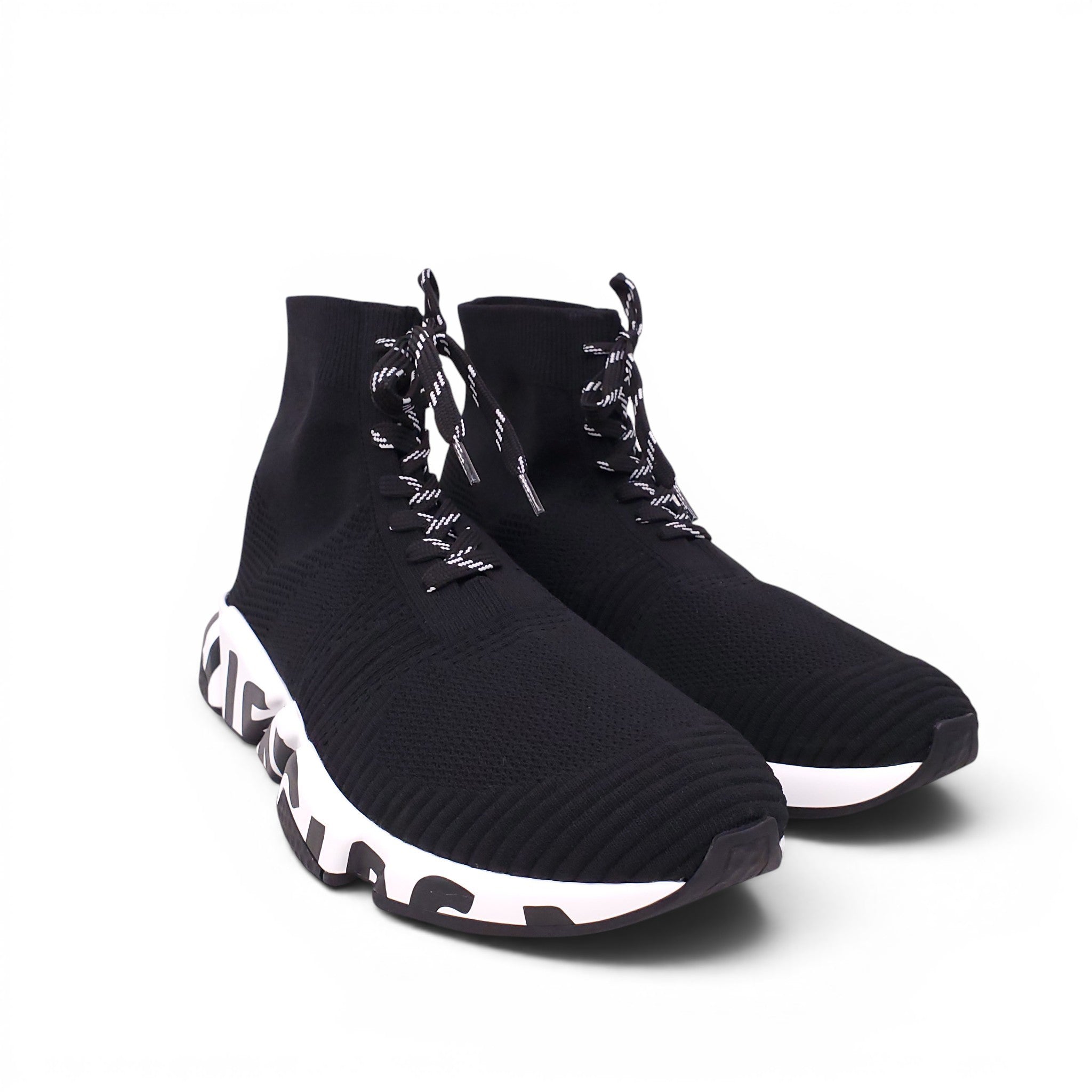 BALENCIAGA BLACK SPEED LACE-UP GRAFFITI SNEAKERS - SIZE 42