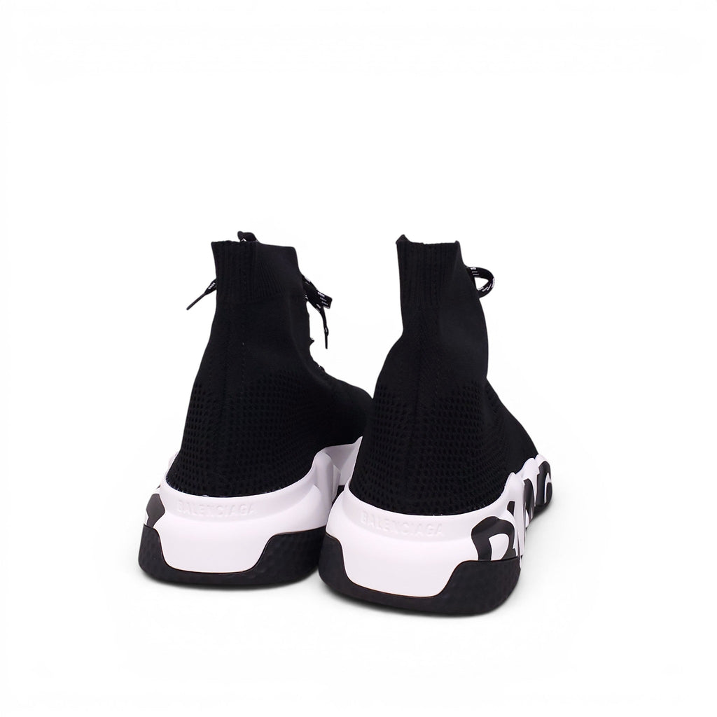 BALENCIAGA BLACK SPEED LACE-UP GRAFFITI SNEAKERS - SIZE 42