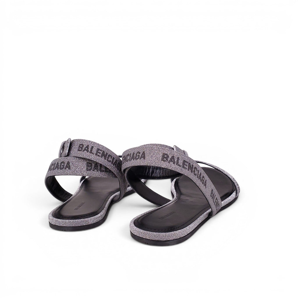 BALENCIAGA SILVER GLITTER ROUND SANDALS - SIZE 39