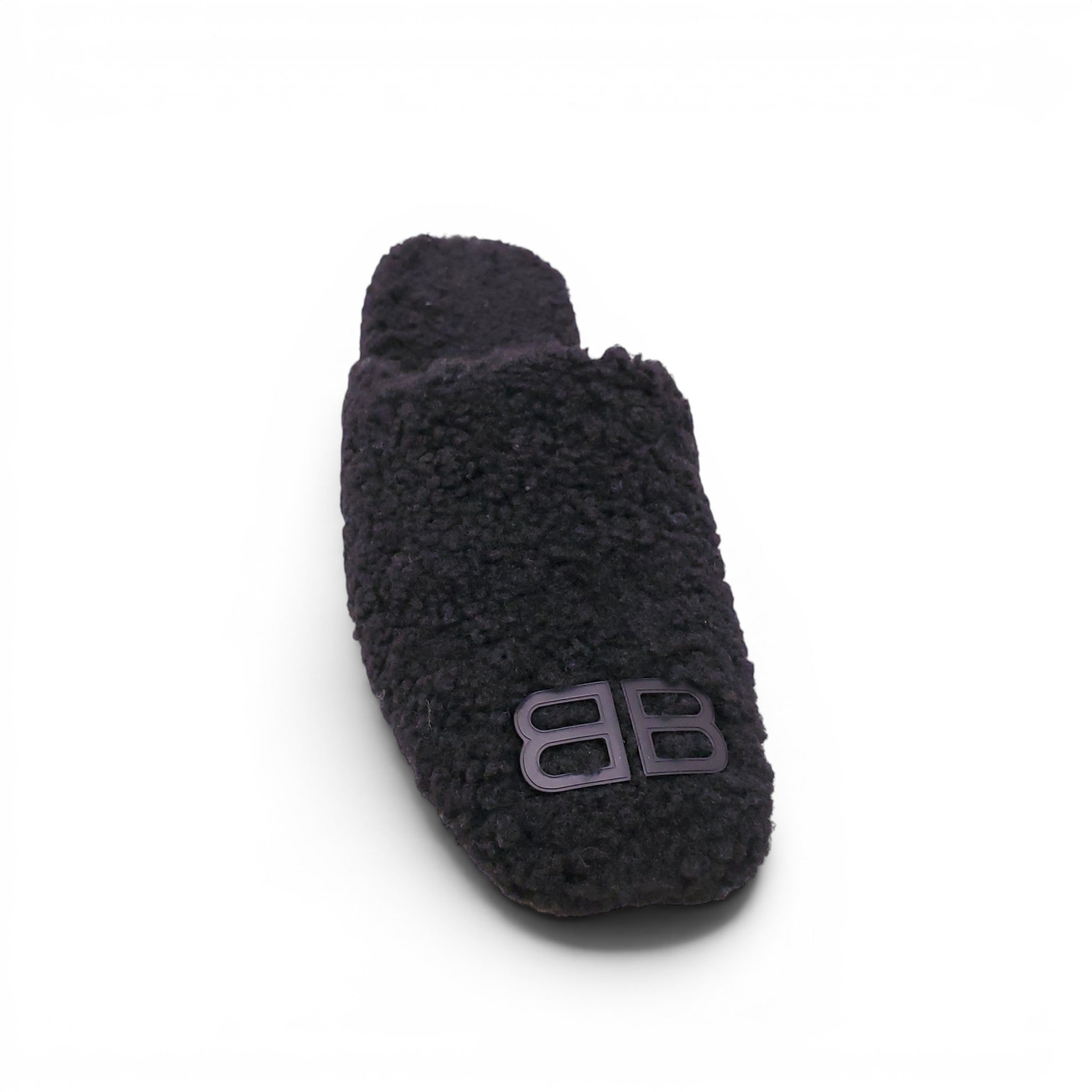 BALENCIAGA BLACK SHEARLING COZY MULES - SIZE 37