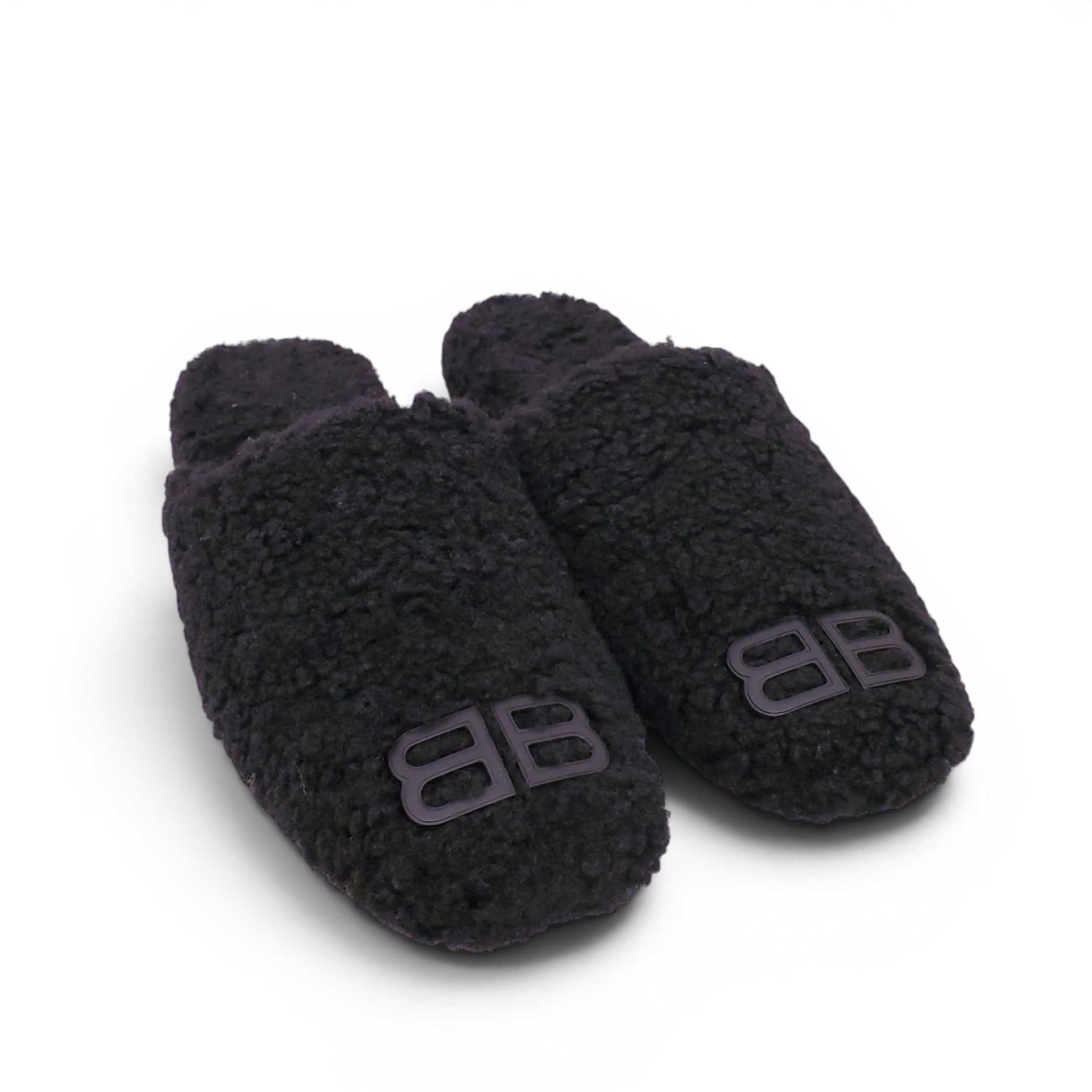 BALENCIAGA BLACK SHEARLING COZY MULES - SIZE 37