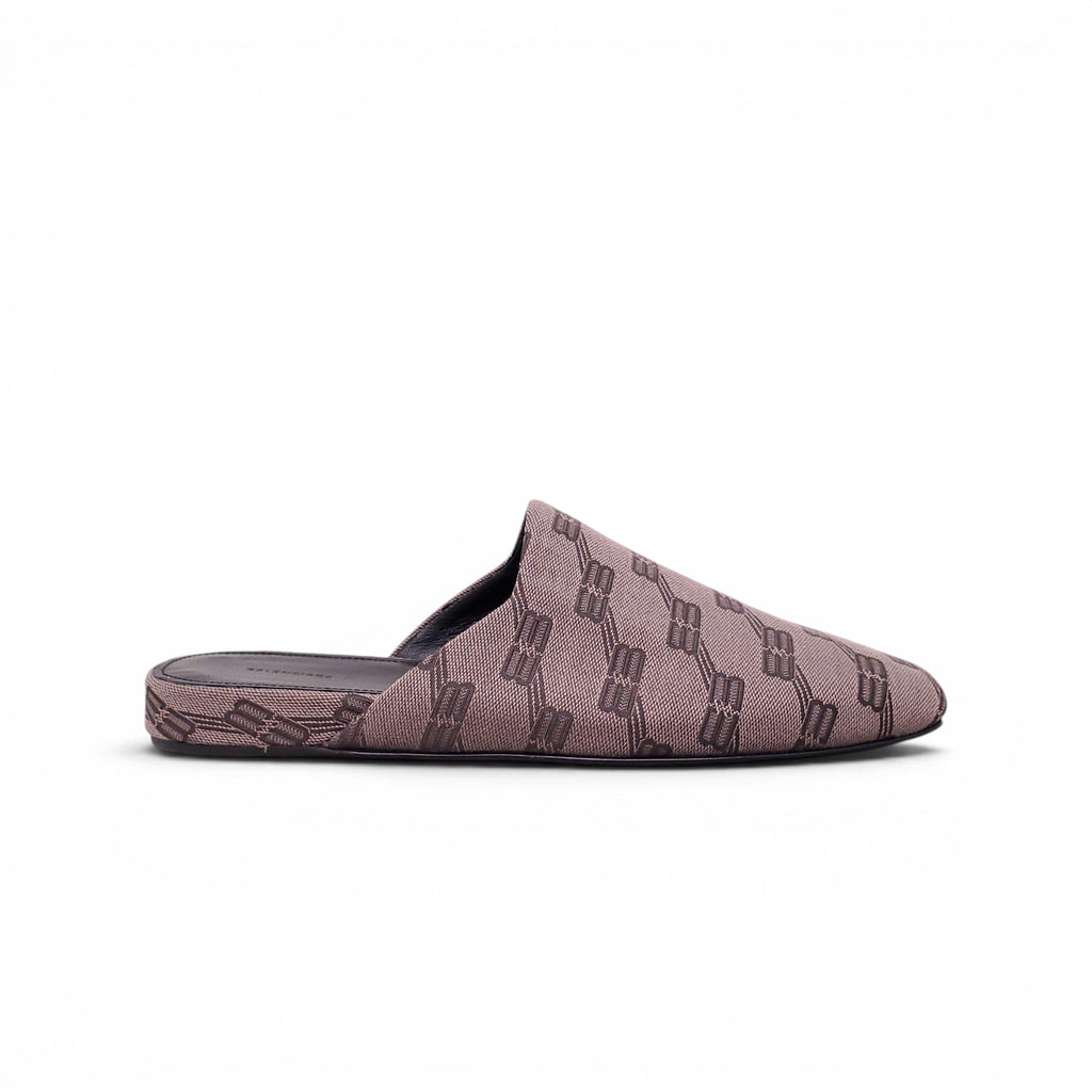 BALENCIAGA TAUPE BB MONOGRAM JACQUARD COZY MULES - SIZE 38.5