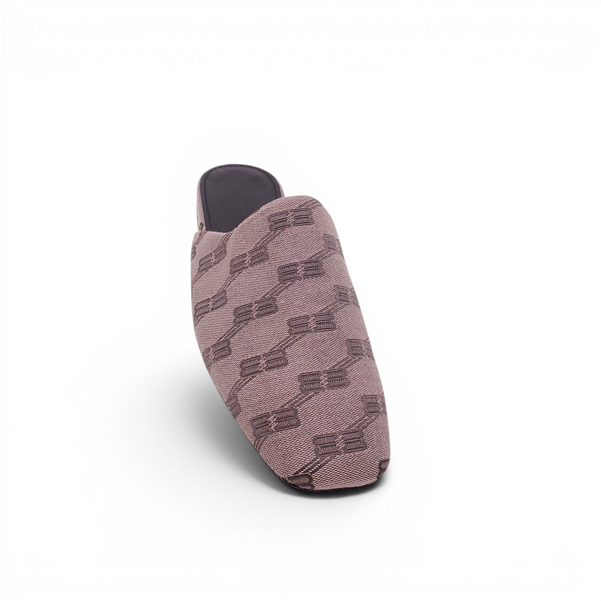 BALENCIAGA TAUPE BB MONOGRAM JACQUARD COZY MULES - SIZE 38.5