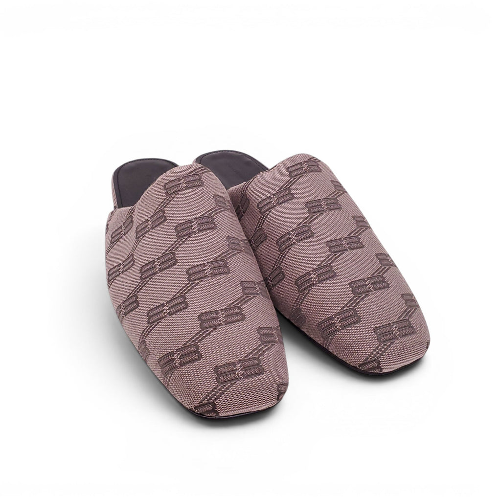 BALENCIAGA TAUPE BB MONOGRAM JACQUARD COZY MULES - SIZE 38.5