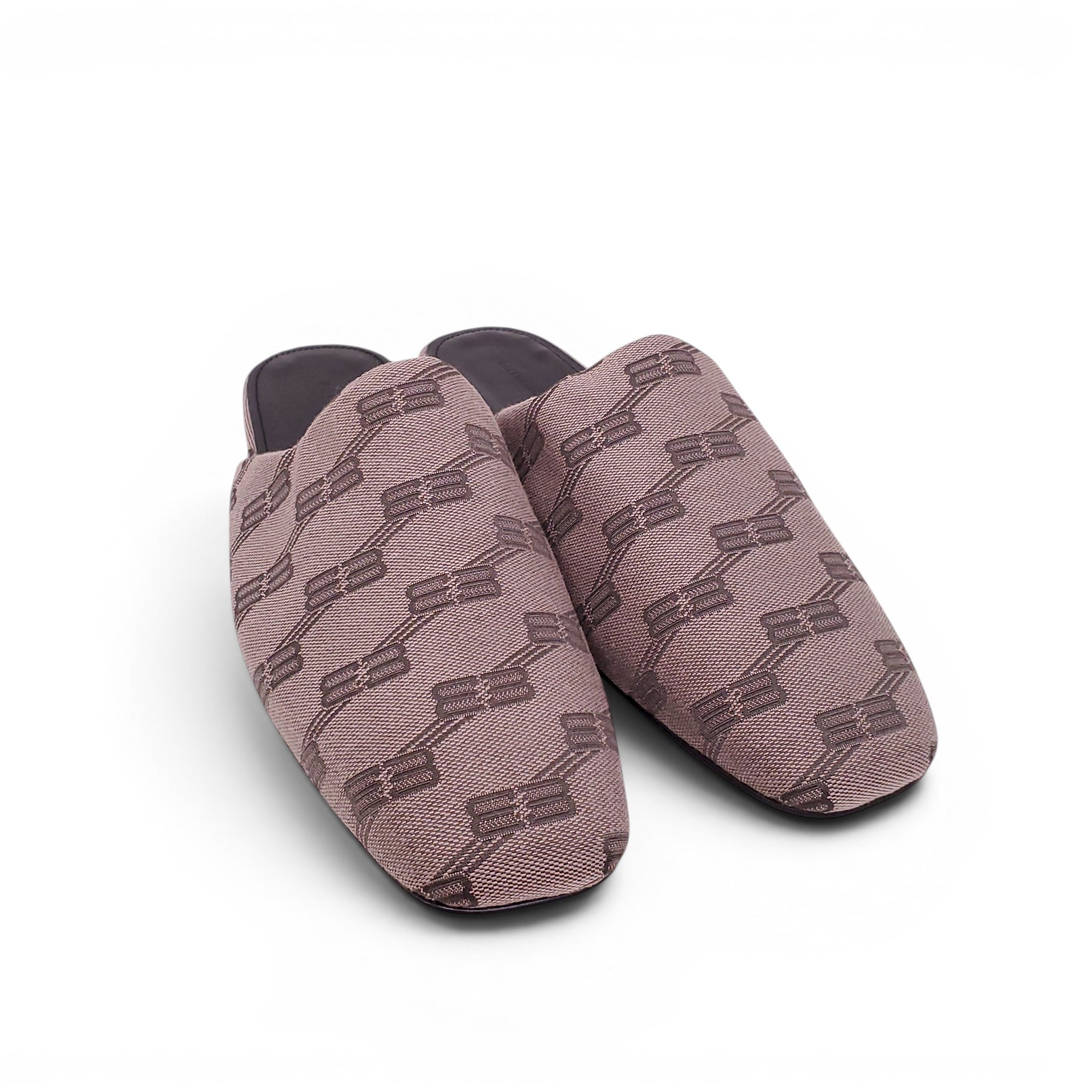 BALENCIAGA TAUPE BB MONOGRAM JACQUARD COZY MULES - SIZE 38.5