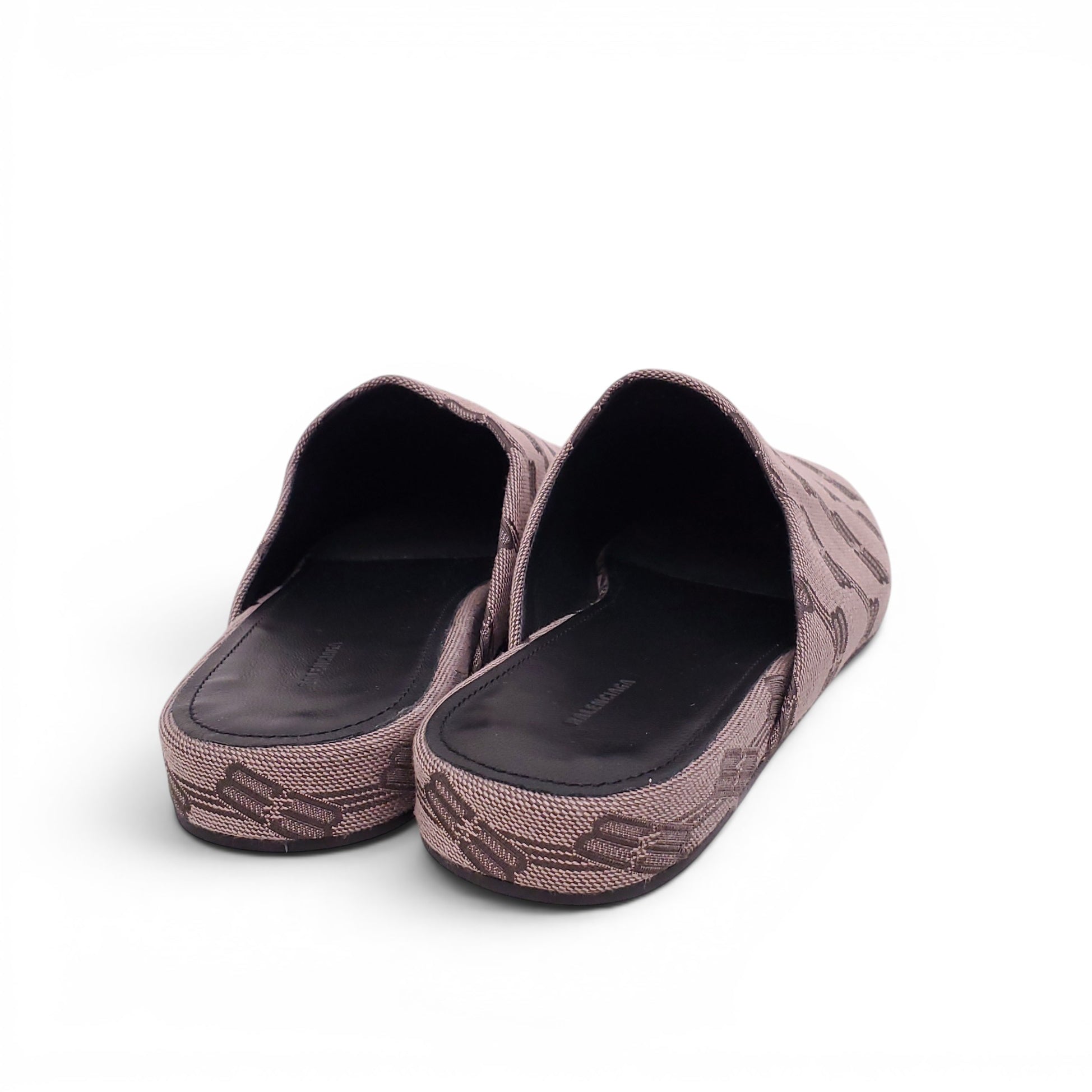 BALENCIAGA TAUPE BB MONOGRAM JACQUARD COZY MULES - SIZE 38.5