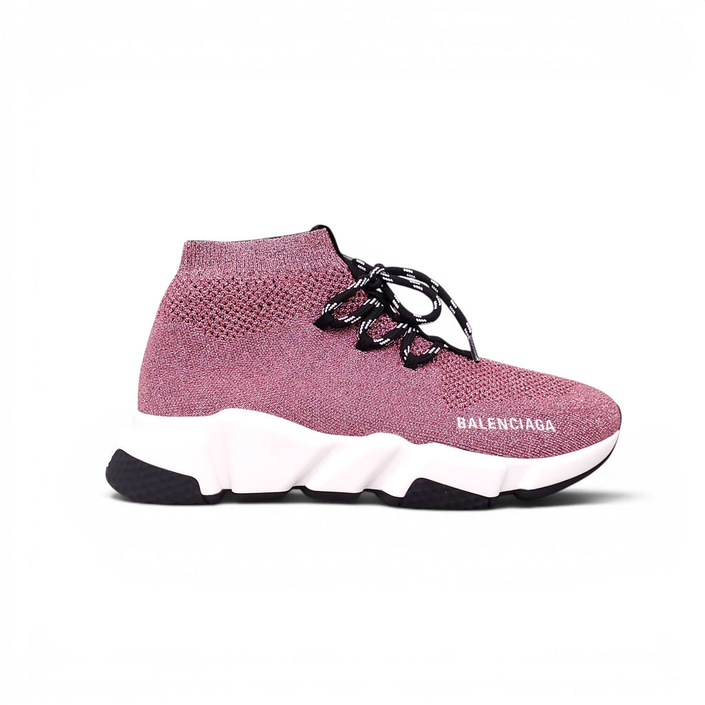 BALENCIAGA PINK GLITTER SPEED LT LACE-UP SNEAKERS - SIZE 39