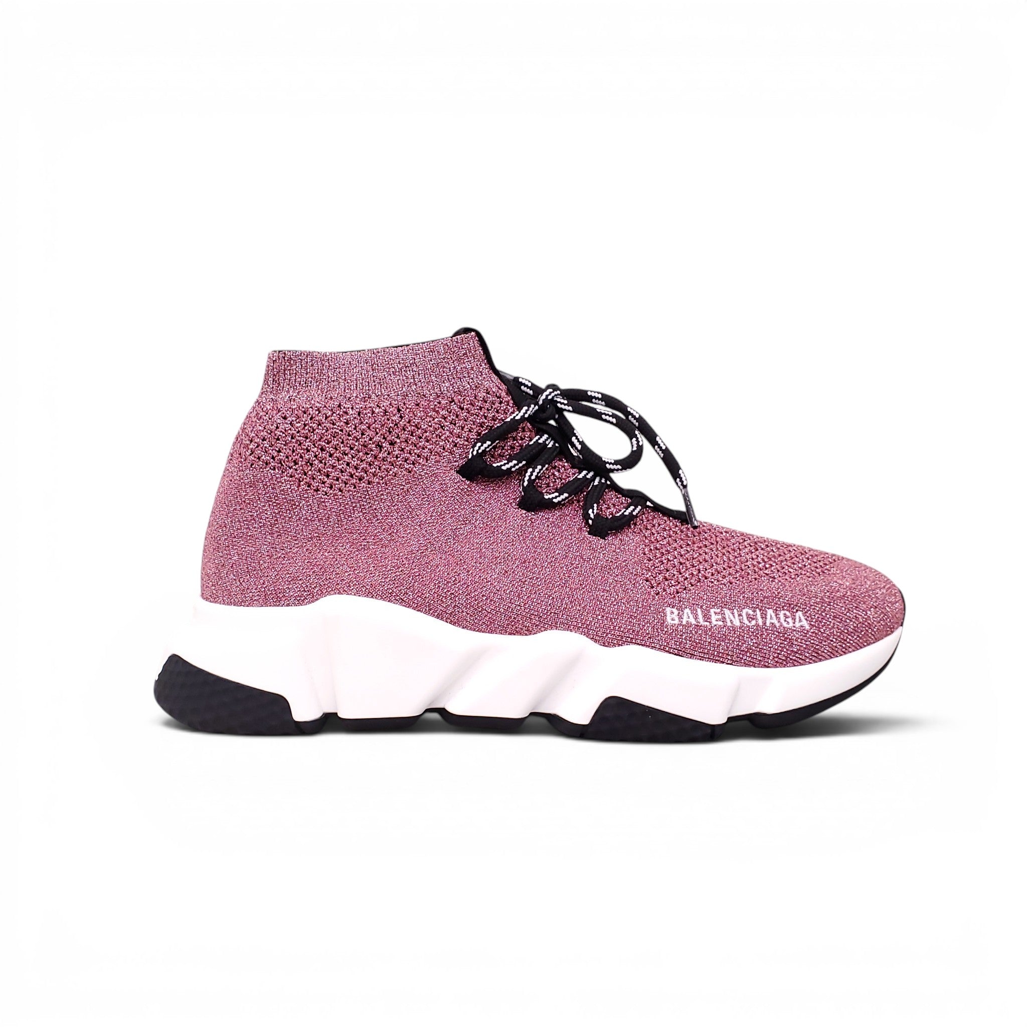 BALENCIAGA PINK GLITTER SPEED LT LACE-UP SNEAKERS - SIZE 39