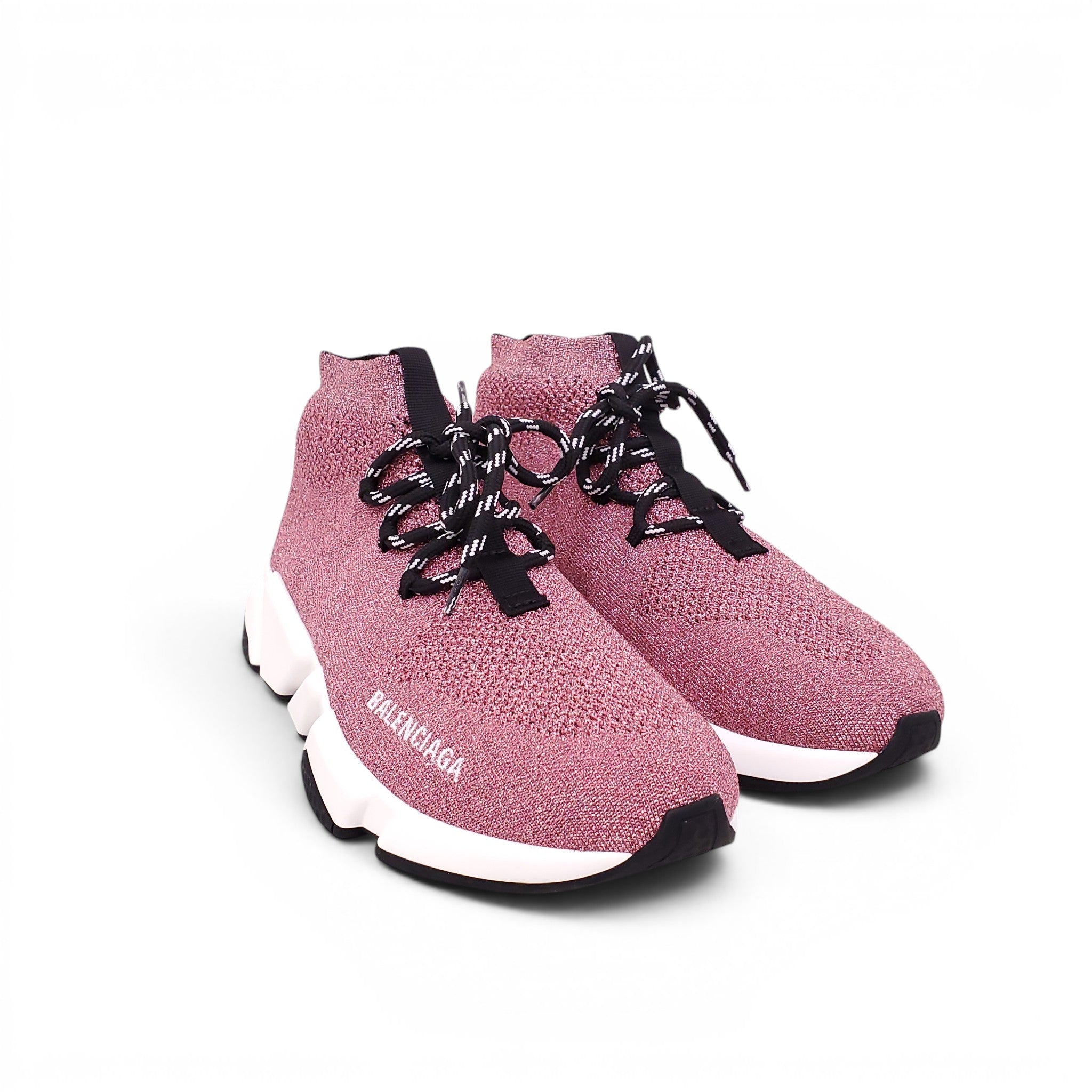 BALENCIAGA PINK GLITTER SPEED LT LACE-UP SNEAKERS - SIZE 39