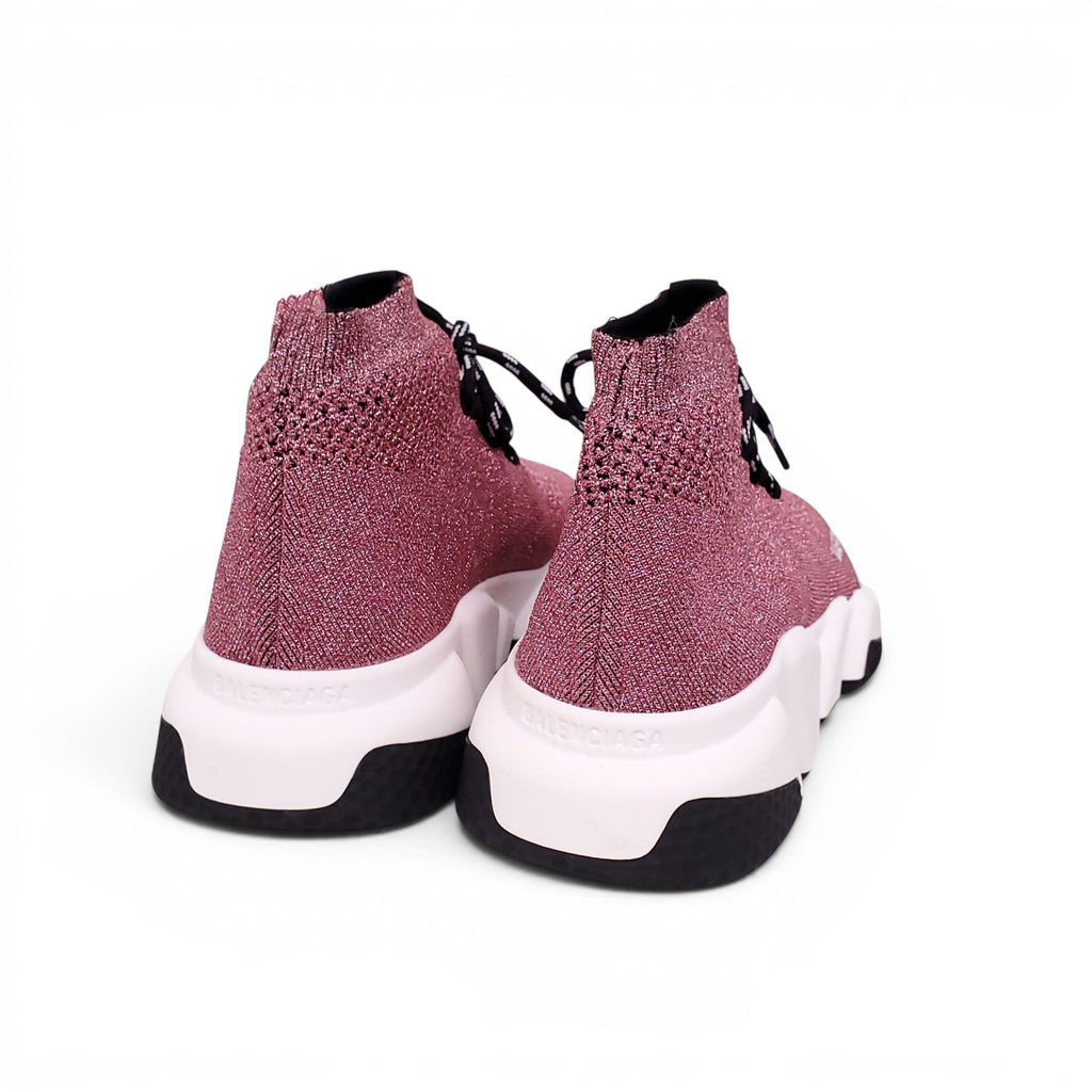 BALENCIAGA PINK GLITTER SPEED LT LACE-UP SNEAKERS - SIZE 39