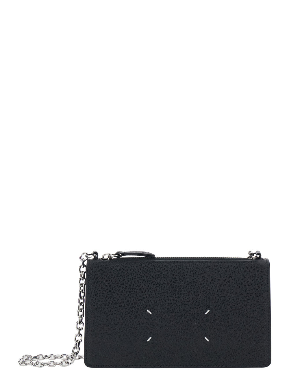 Maison Margiela Women Mini Bag With Chain And Logo Embroidery In Black Leather For Women