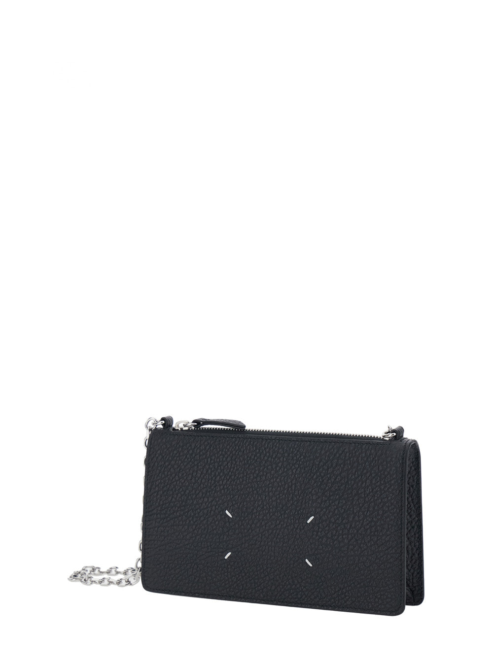Maison Margiela Women Mini Bag With Chain And Logo Embroidery In Black Leather For Women