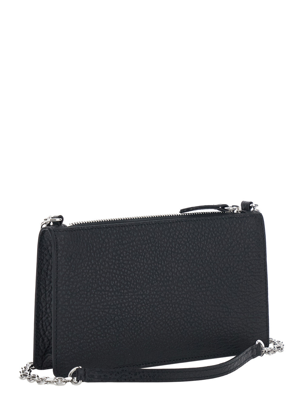 Maison Margiela Women Mini Bag With Chain And Logo Embroidery In Black Leather For Women