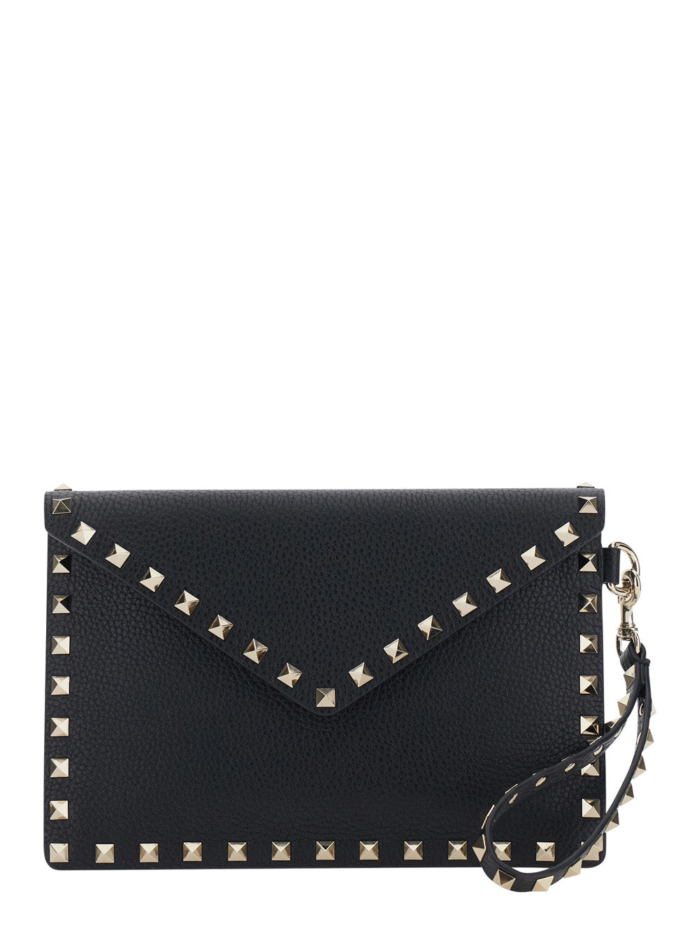 Valentino Garavani Women Medium Flat Pouch | Rockstud | Vitello Stampa Alce/Platinum Studs