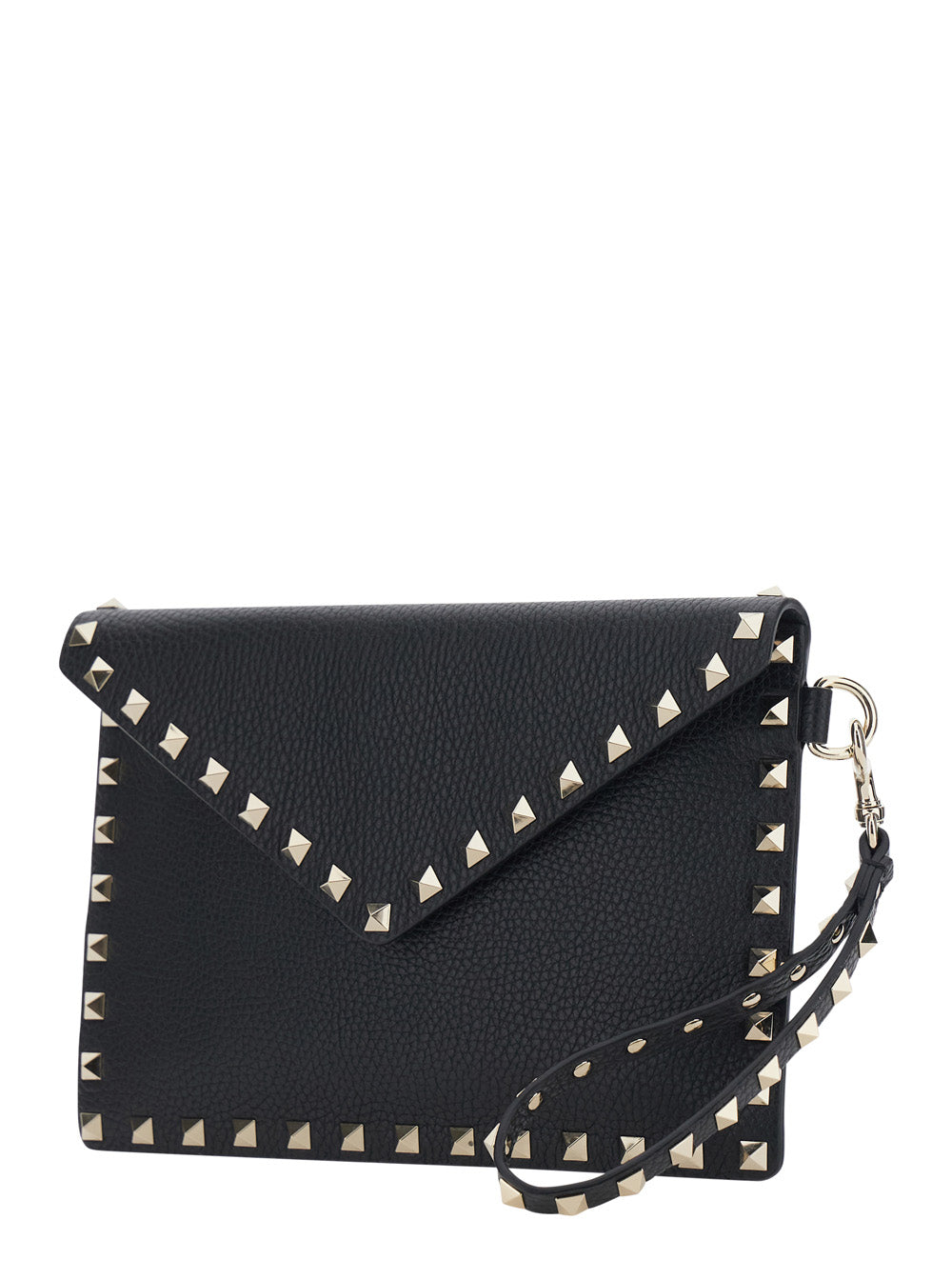 Valentino Garavani Women Medium Flat Pouch | Rockstud | Vitello Stampa Alce/Platinum Studs