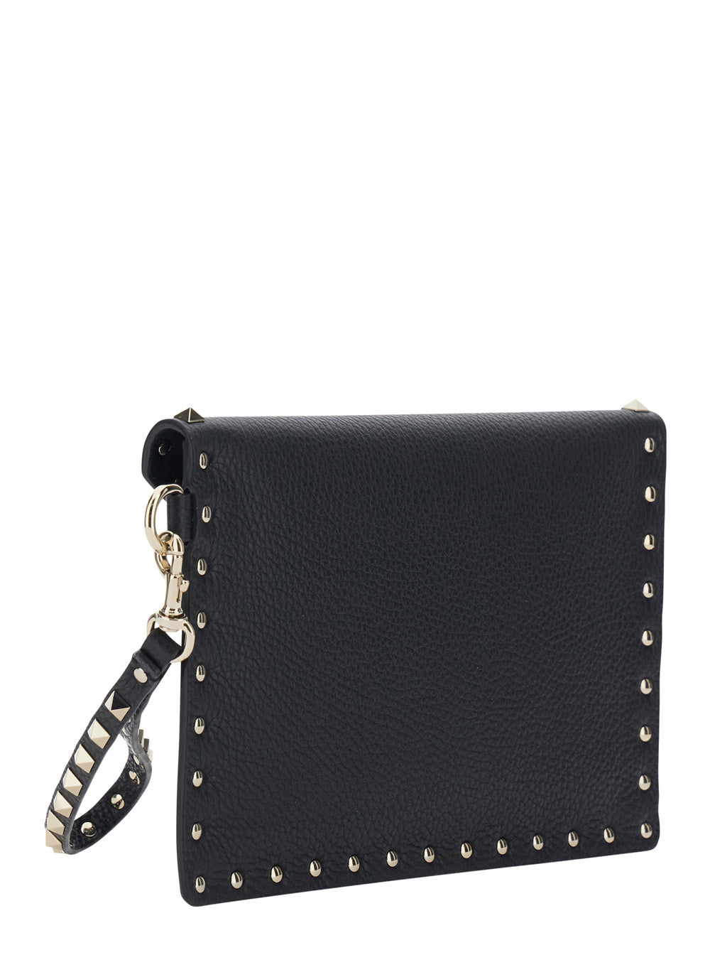 Valentino Garavani Women Medium Flat Pouch | Rockstud | Vitello Stampa Alce/Platinum Studs