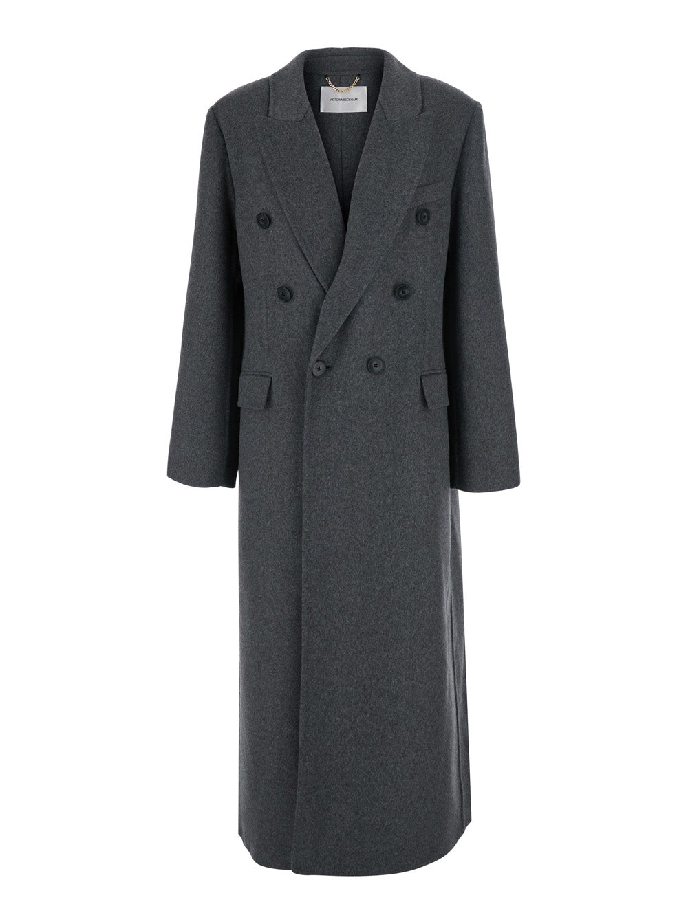 Victoria Beckham Women Double Faced Overcoat With Notched Collar And Long Sleeves In Gray Wool And Cashmere For Women